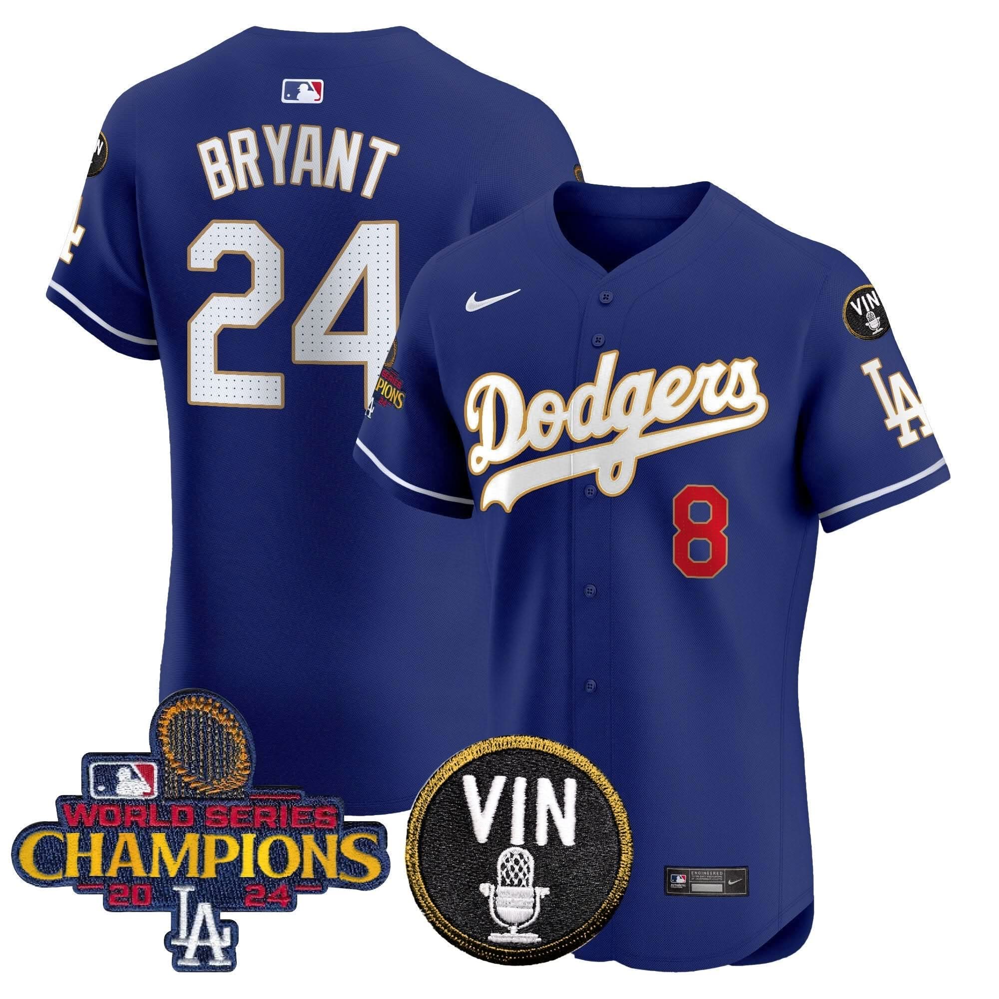 LAD 2024 World Series Champions Gold Trim Vapor Premier Elite Jersey - Stitched