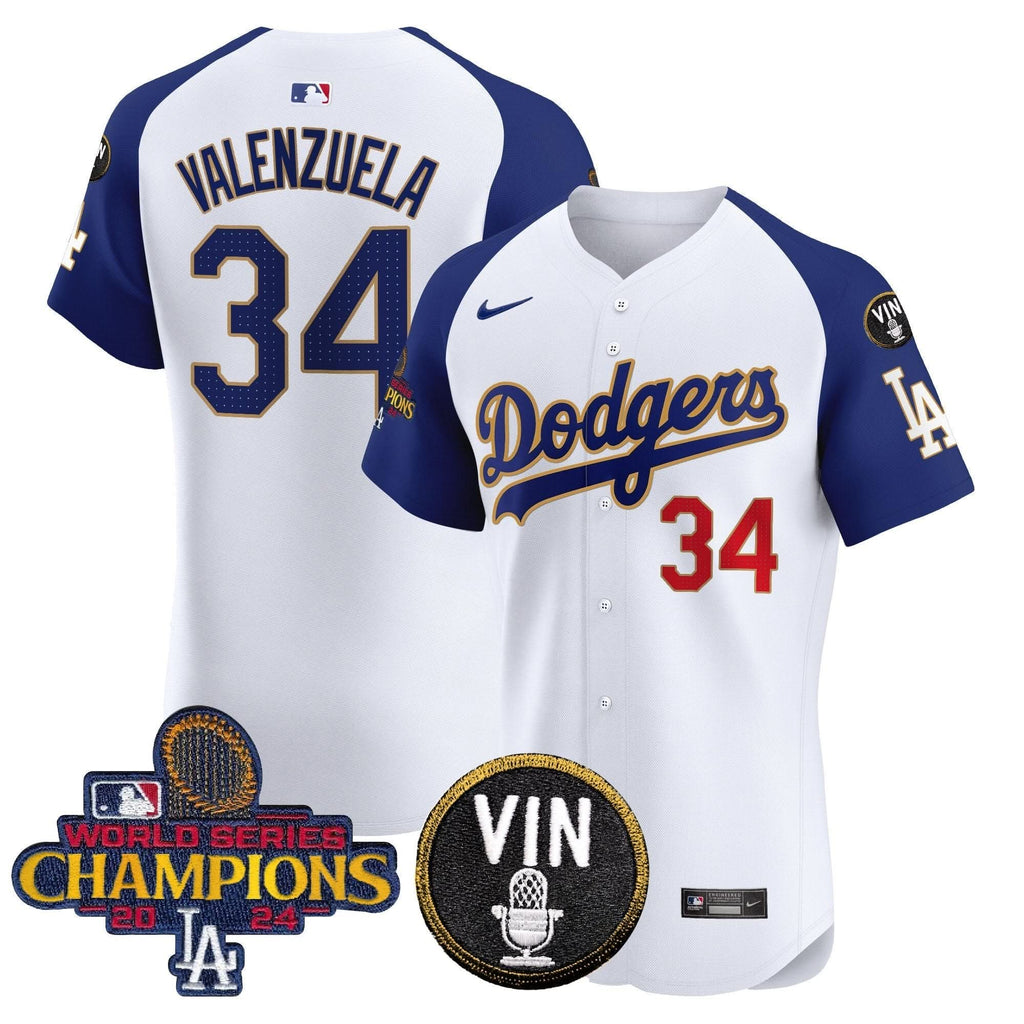 LAD 2024 World Series Champions Gold Trim Vapor Premier Elite Jersey - Stitched