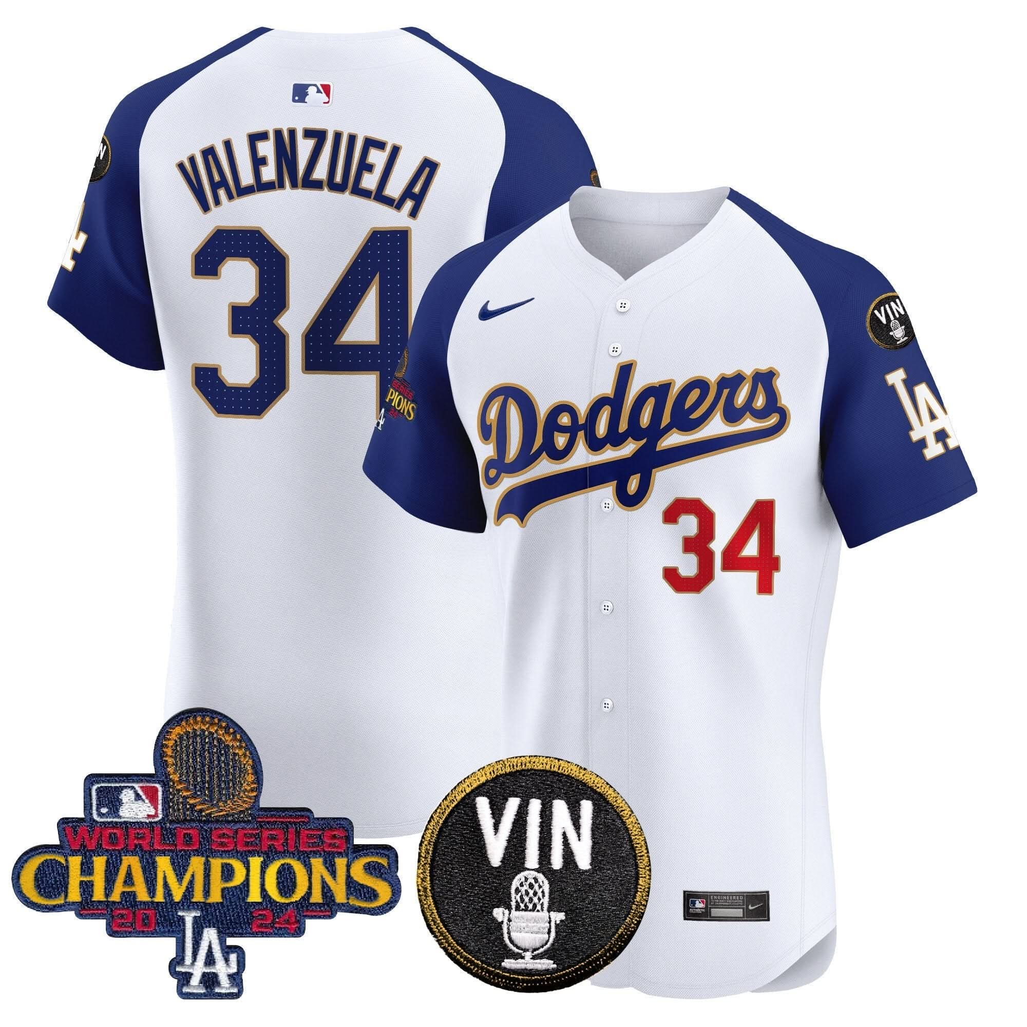 LAD 2024 World Series Champions Gold Trim Vapor Premier Elite Jersey - Stitched