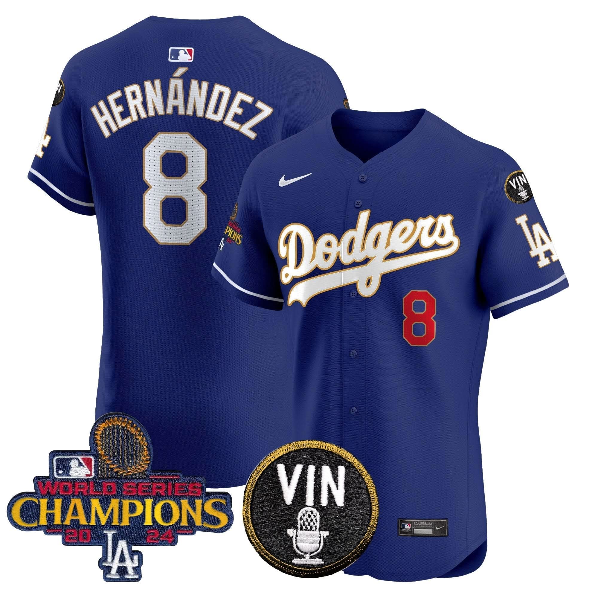 LAD 2024 World Series Champions Gold Trim Vapor Premier Elite Jersey - Stitched