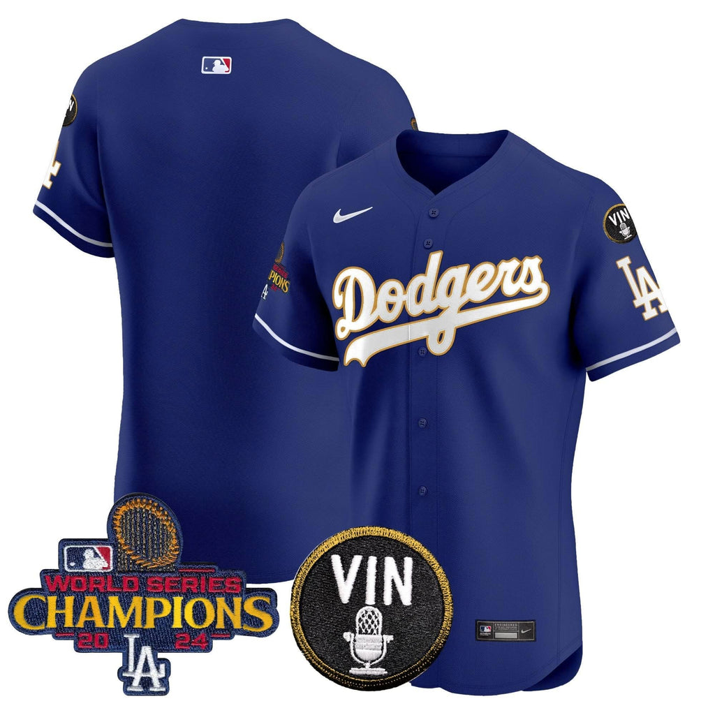 LAD 2024 World Series Champions Gold Trim Vapor Premier Elite Jersey - Stitched
