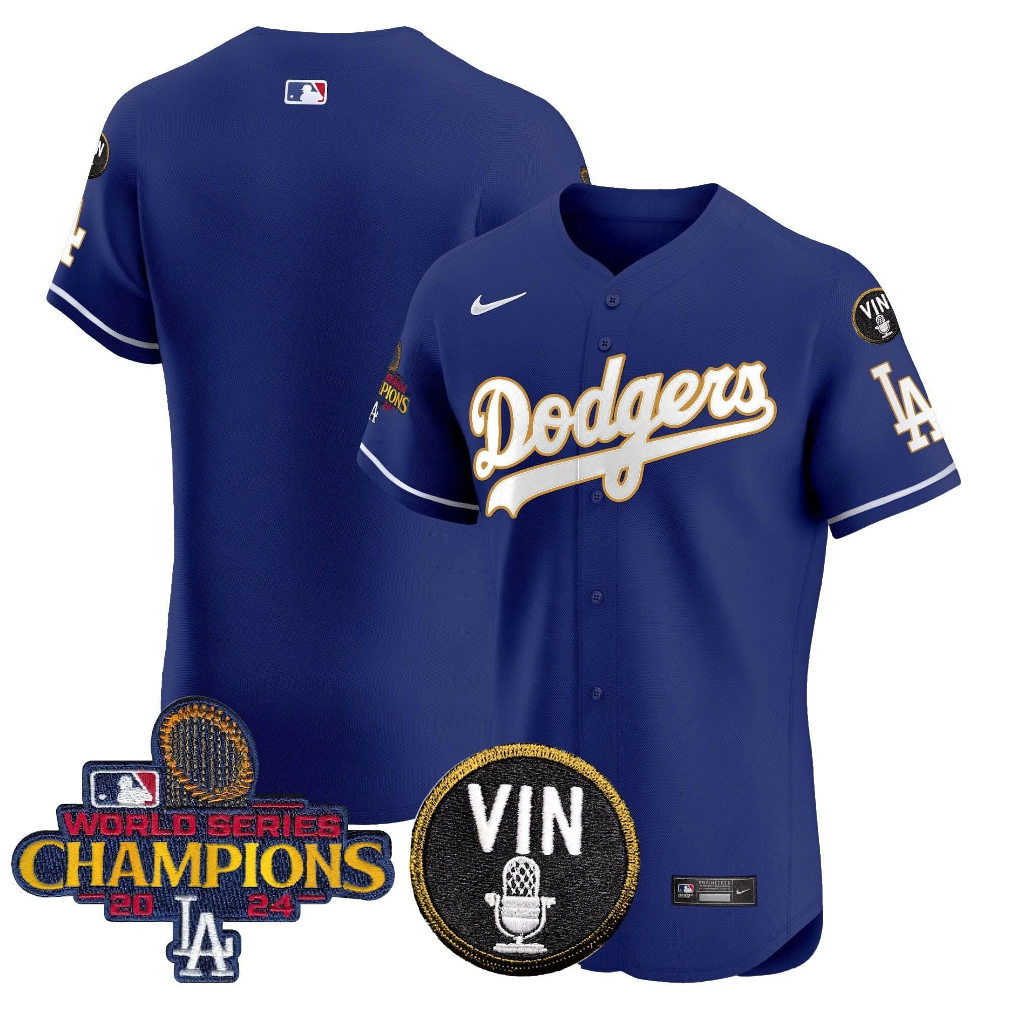 LAD 2024 World Series Champions Gold Trim Vapor Premier Elite Jersey - Stitched