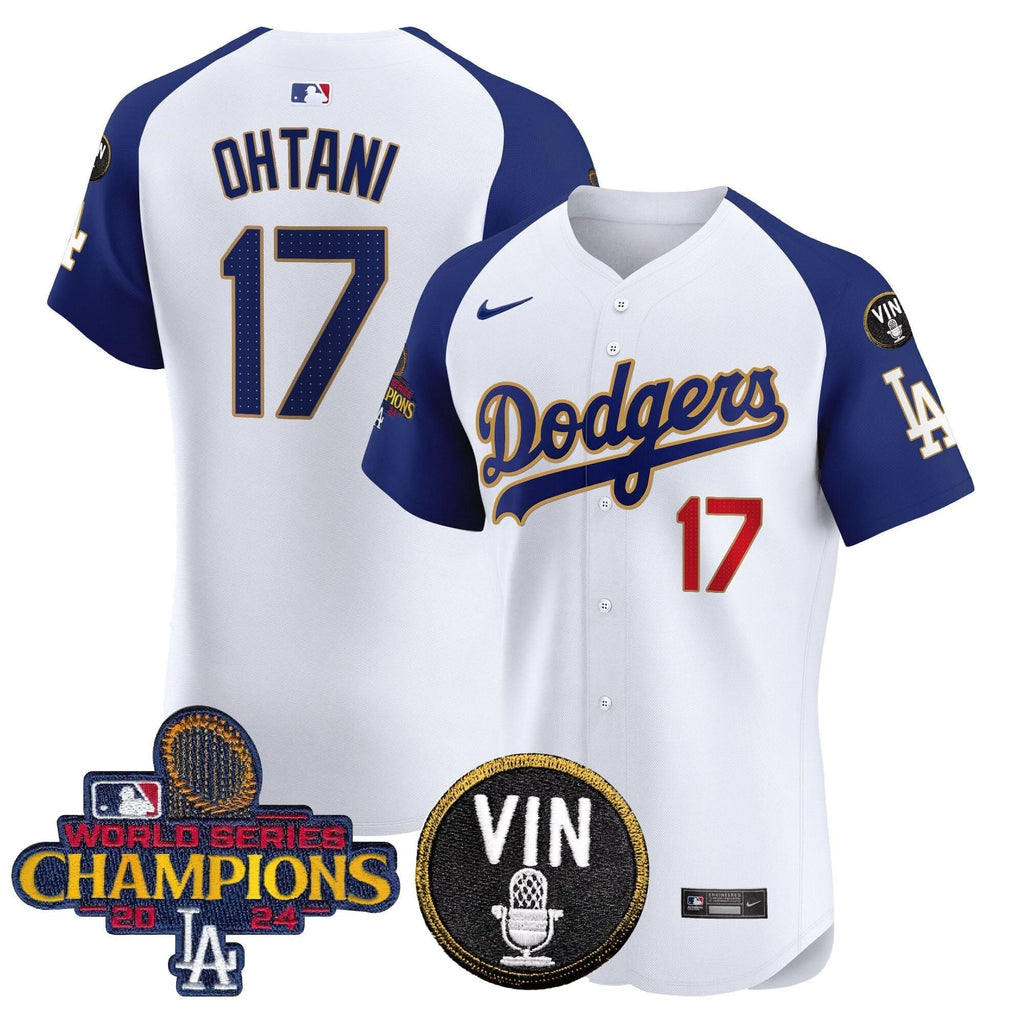 LAD 2024 World Series Champions Gold Trim Vapor Premier Elite Jersey - Stitched