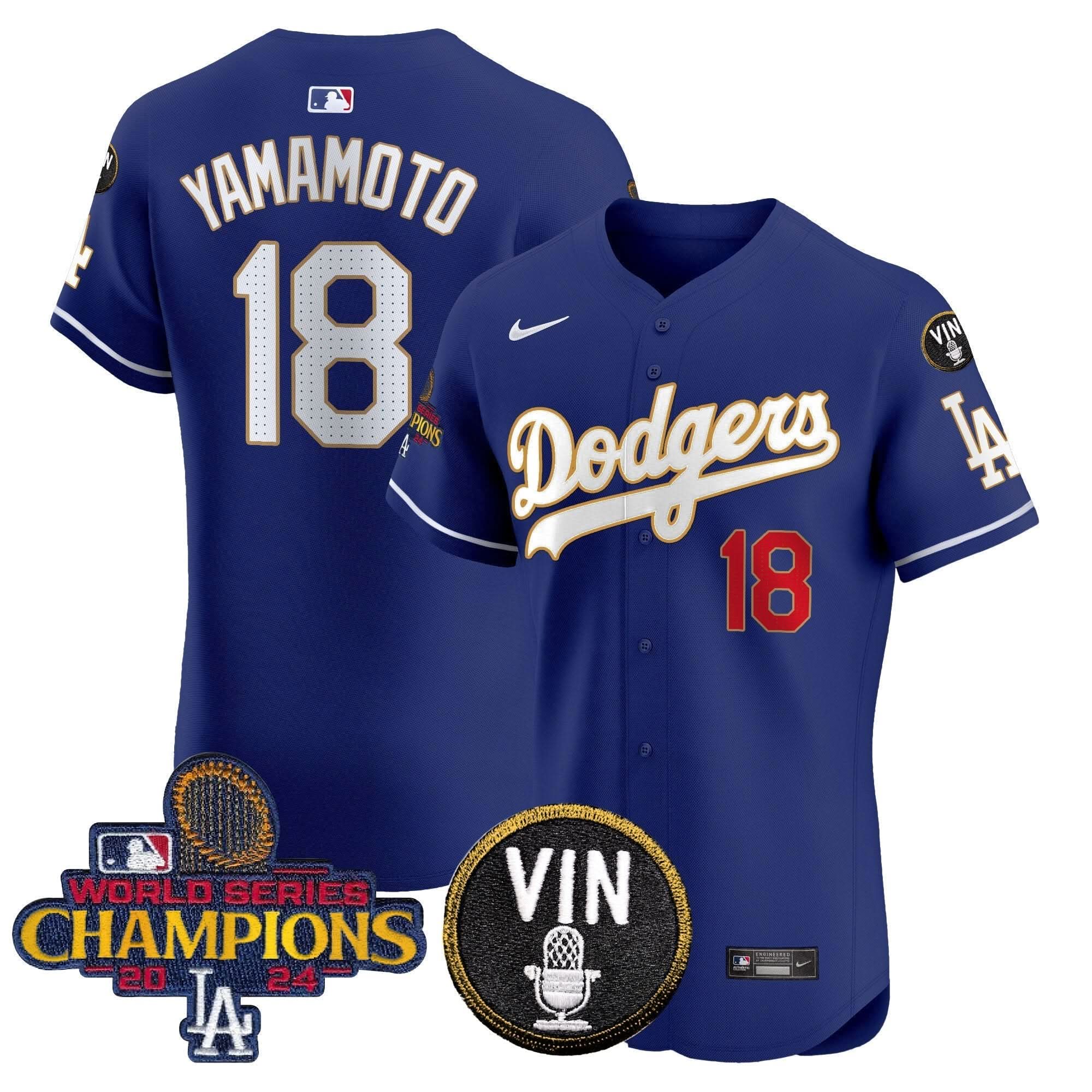 LAD 2024 World Series Champions Gold Trim Vapor Premier Elite Jersey - Stitched
