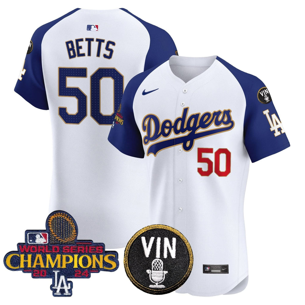 LAD 2024 World Series Champions Gold Trim Vapor Premier Elite Jersey - Stitched