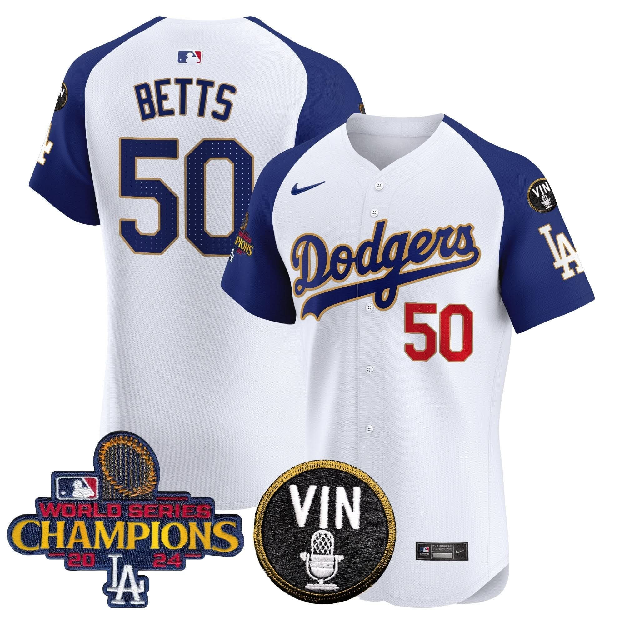 LAD 2024 World Series Champions Gold Trim Vapor Premier Elite Jersey - Stitched