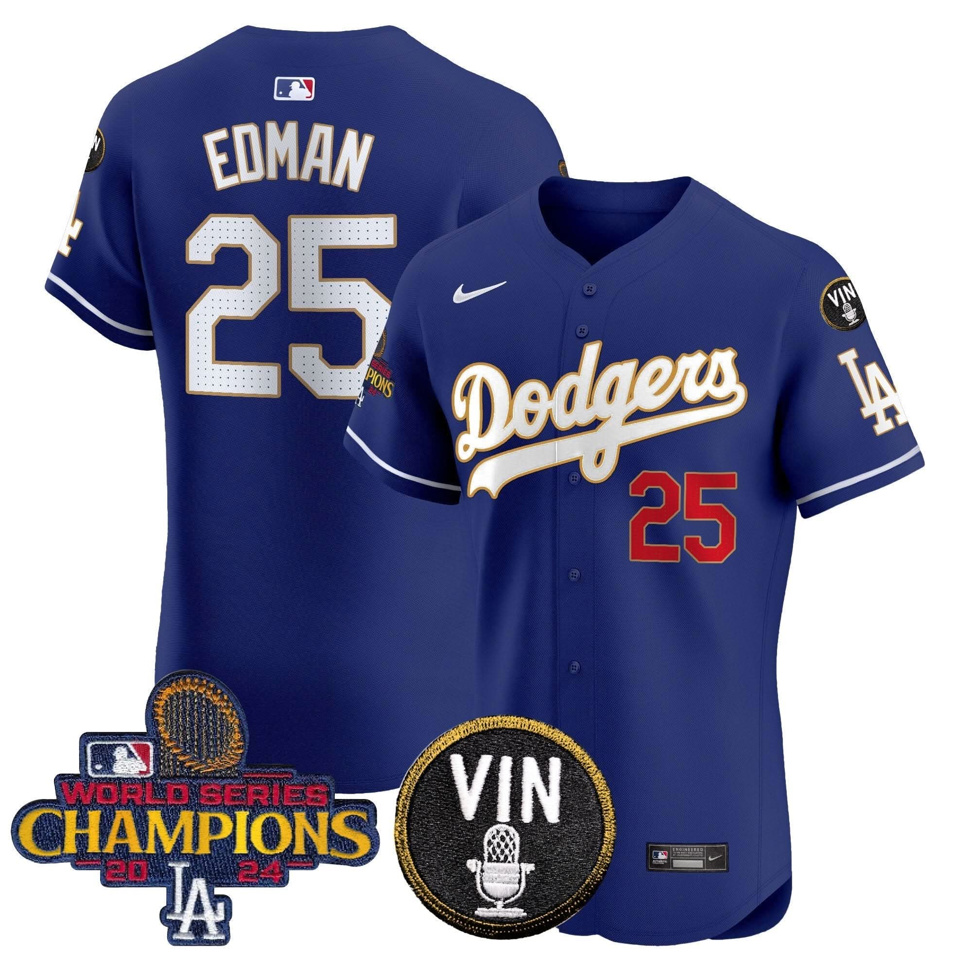 LAD 2024 World Series Champions Gold Trim Vapor Premier Elite Jersey - Stitched