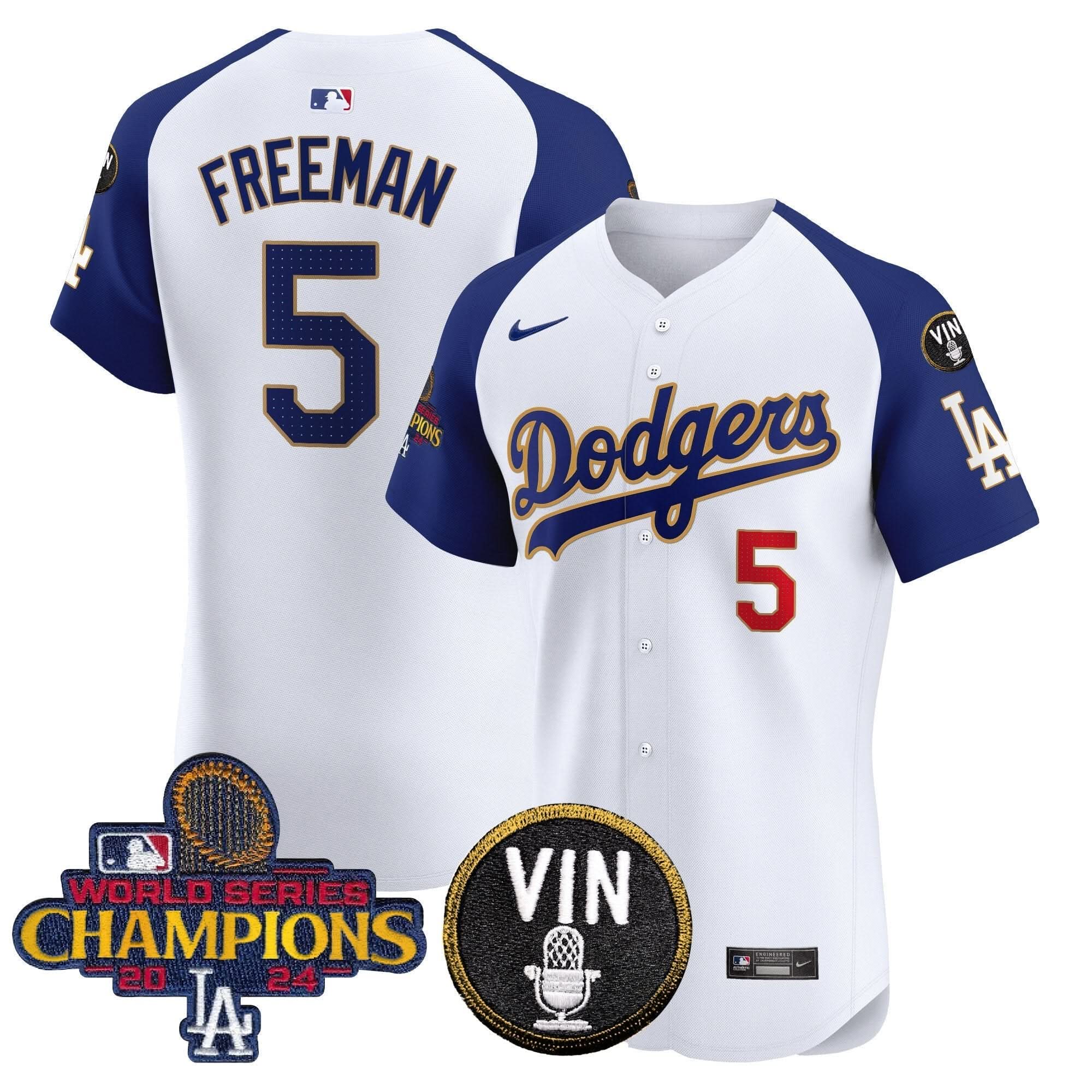 LAD 2024 World Series Champions Gold Trim Vapor Premier Elite Jersey - Stitched