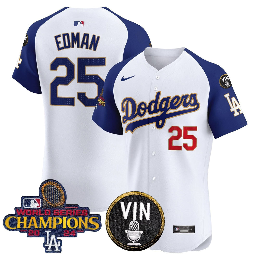 LAD 2024 World Series Champions Gold Trim Vapor Premier Elite Jersey - Stitched