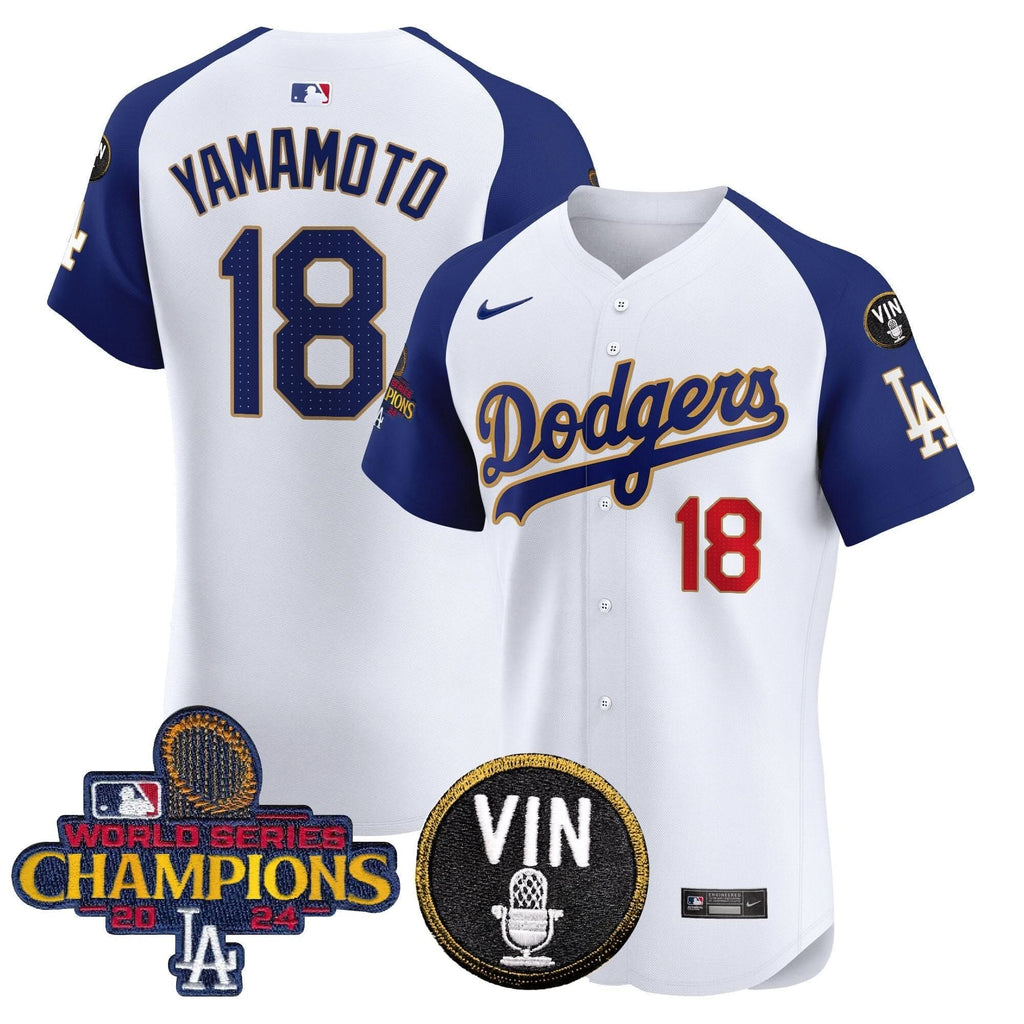 LAD 2024 World Series Champions Gold Trim Vapor Premier Elite Jersey - Stitched