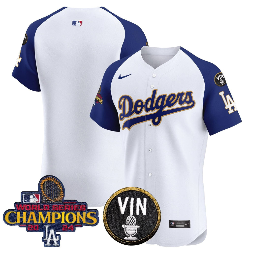 LAD 2024 World Series Champions Gold Trim Vapor Premier Elite Jersey - Stitched