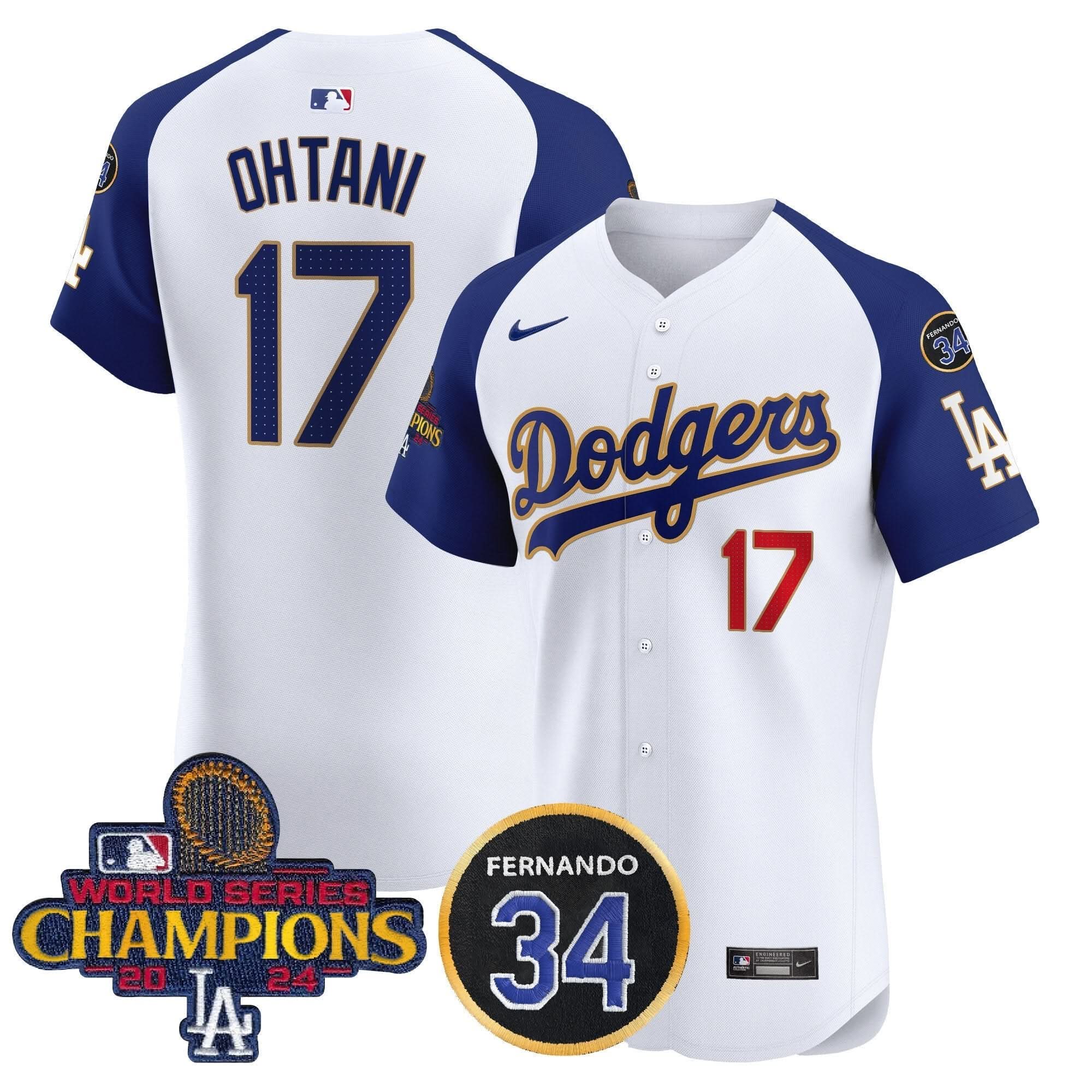LAD 2024 World Series Champions Gold Trim Vapor Premier Elite Jersey V2 - Stitched