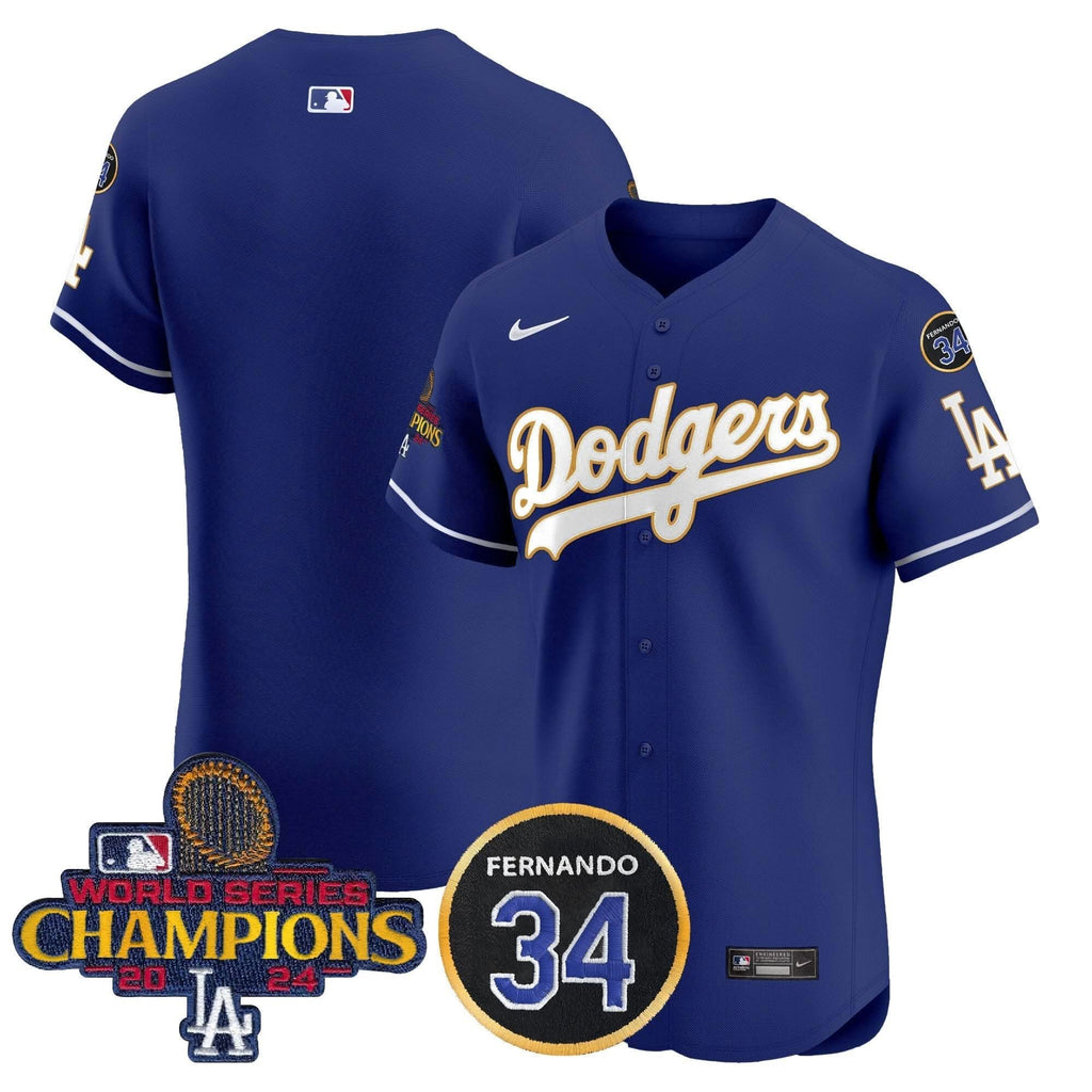 LAD 2024 World Series Champions Gold Trim Vapor Premier Elite Jersey V2 - Stitched