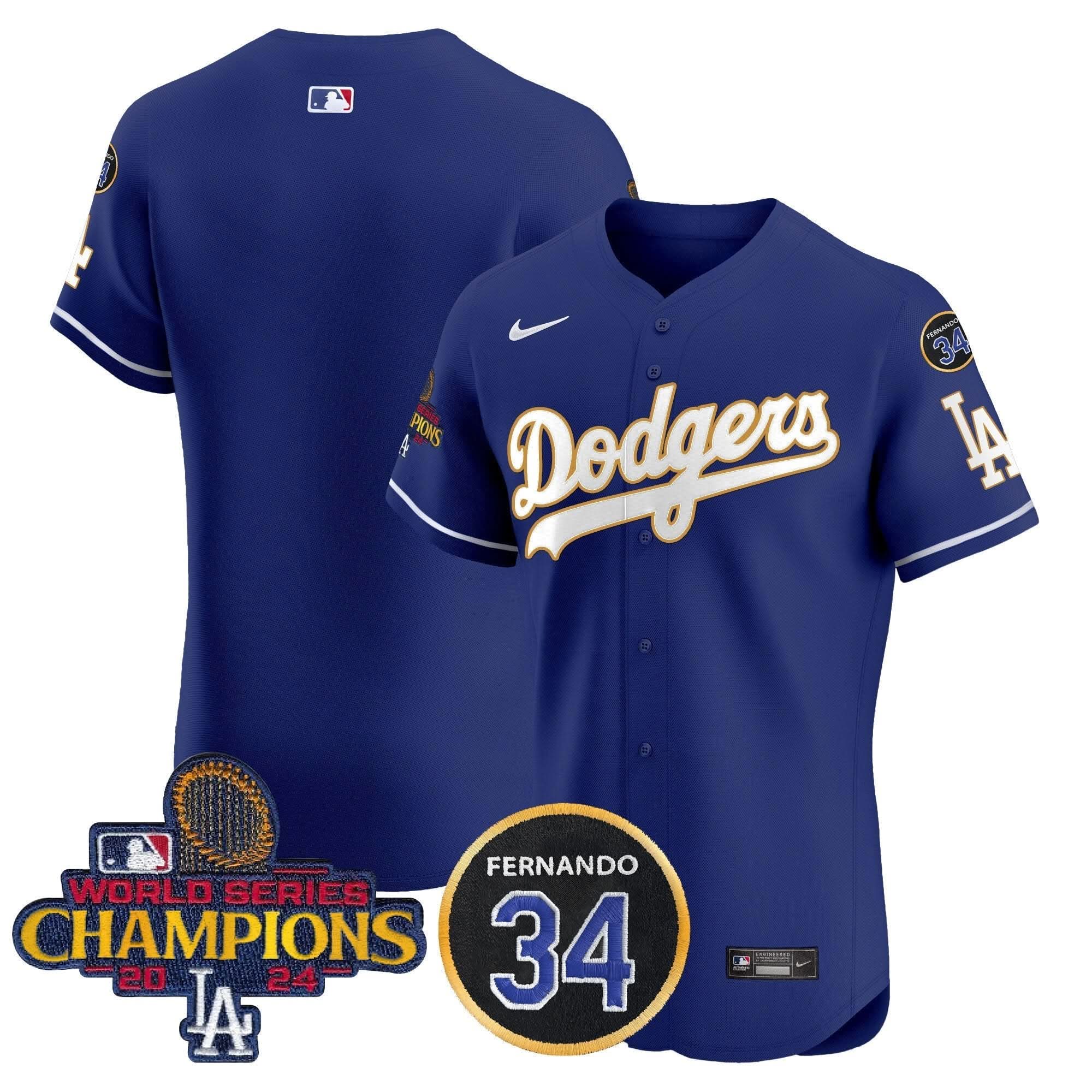 LAD 2024 World Series Champions Gold Trim Vapor Premier Elite Jersey V2 - Stitched