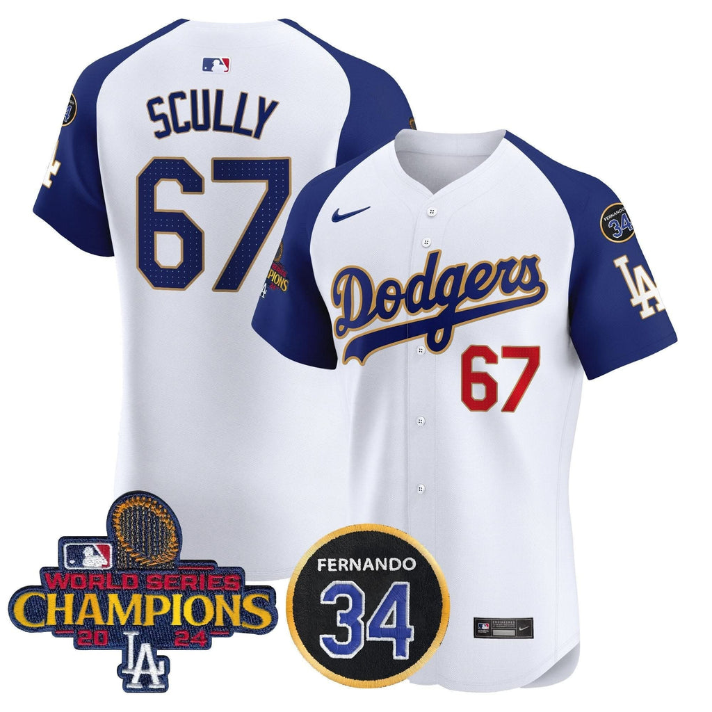 LAD 2024 World Series Champions Gold Trim Vapor Premier Elite Jersey V2 - Stitched
