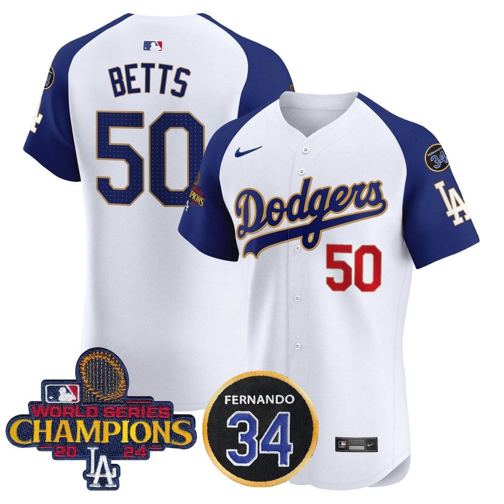 LAD 2024 World Series Champions Gold Trim Vapor Premier Elite Jersey V2 - Stitched