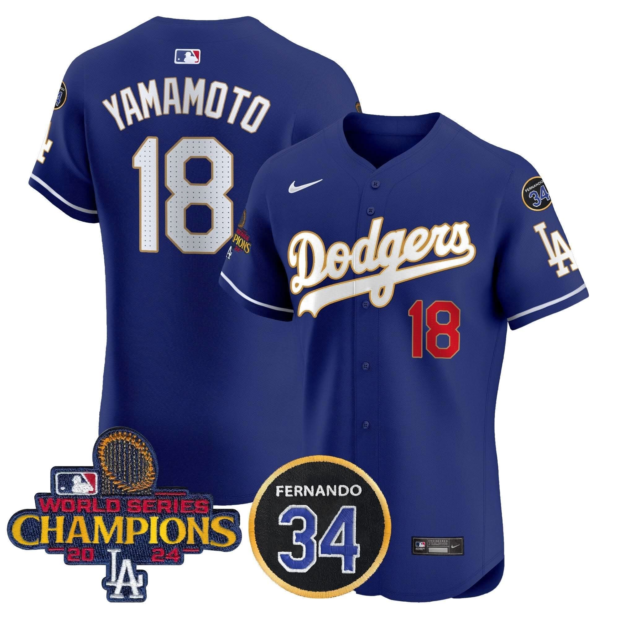 LAD 2024 World Series Champions Gold Trim Vapor Premier Elite Jersey V2 - Stitched