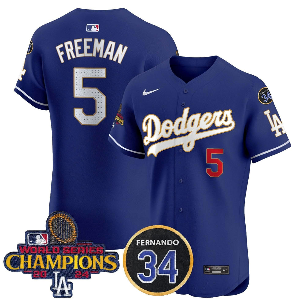 LAD 2024 World Series Champions Gold Trim Vapor Premier Elite Jersey V2 - Stitched