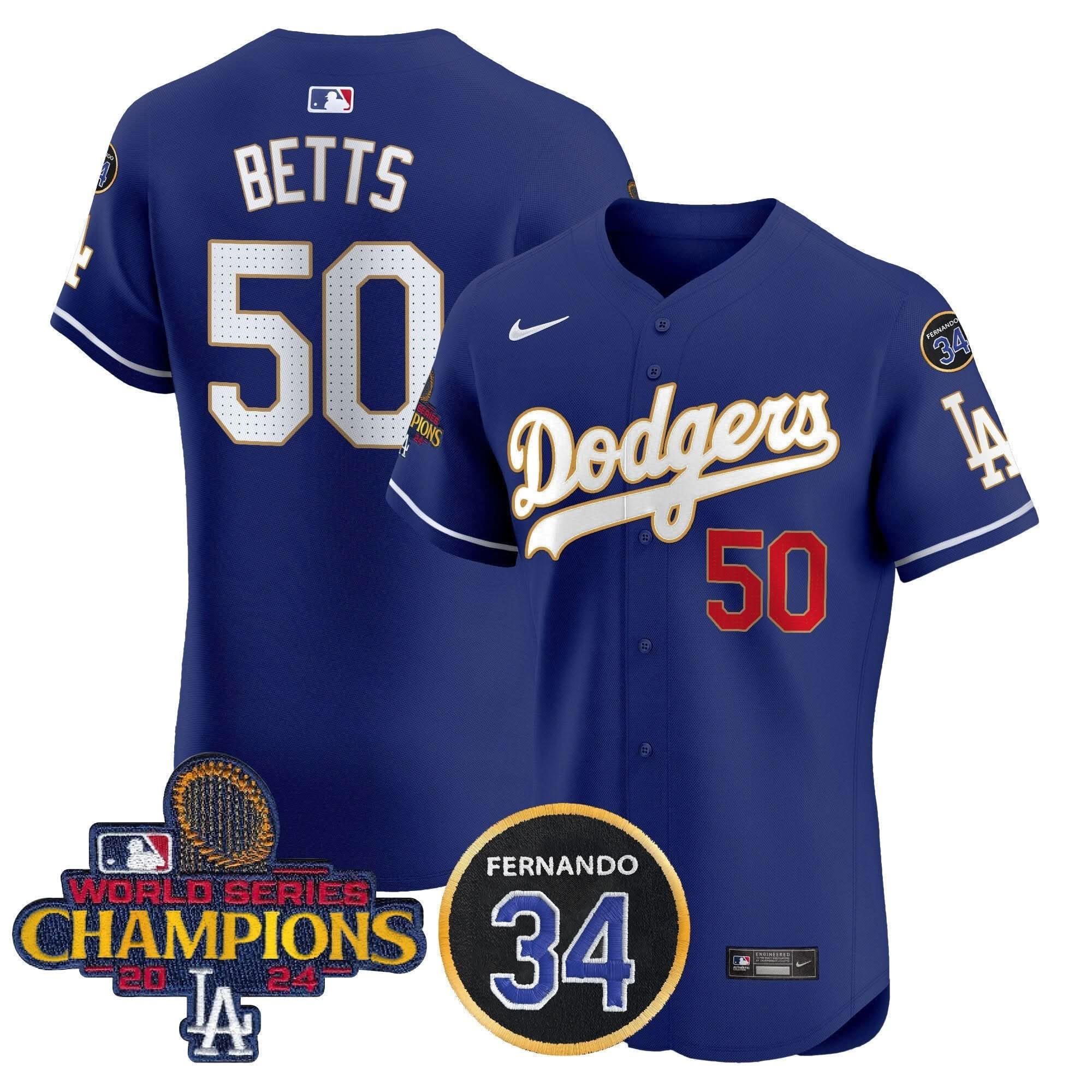 LAD 2024 World Series Champions Gold Trim Vapor Premier Elite Jersey V2 - Stitched