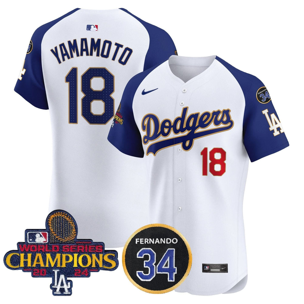 LAD 2024 World Series Champions Gold Trim Vapor Premier Elite Jersey V2 - Stitched