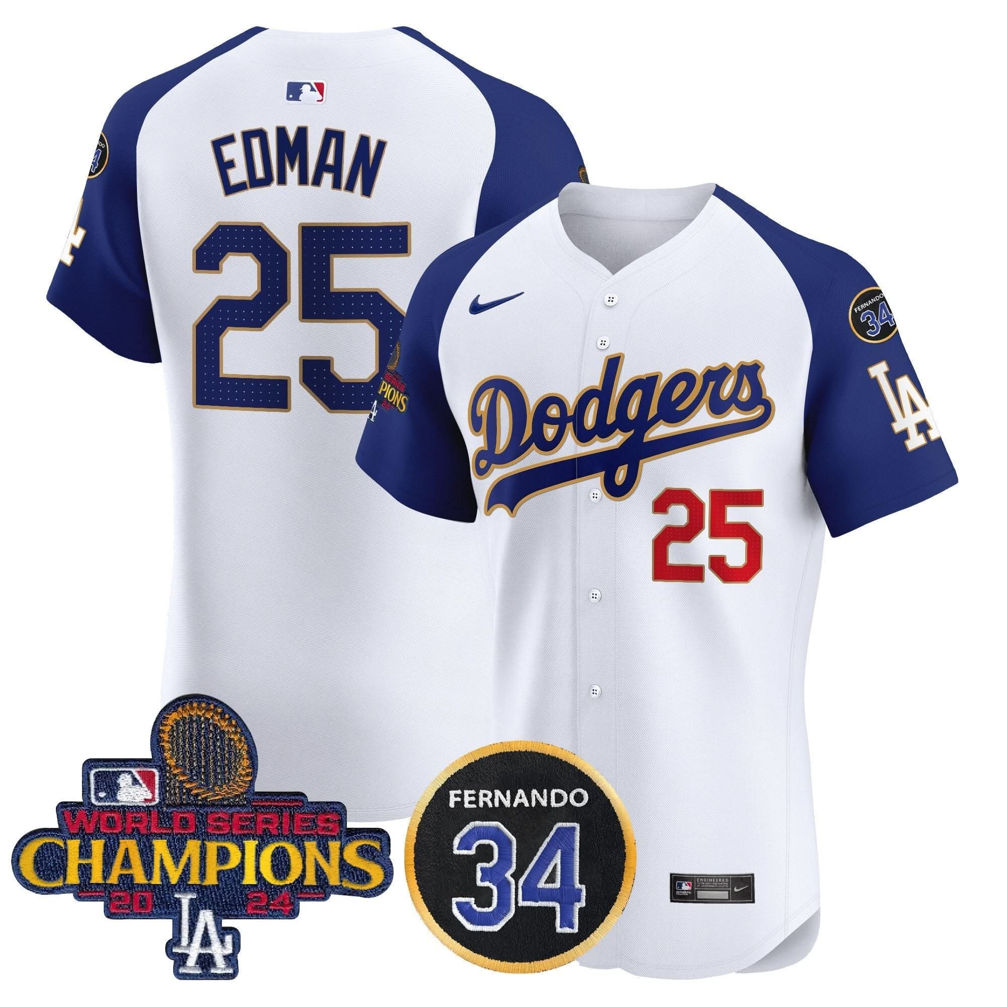 LAD 2024 World Series Champions Gold Trim Vapor Premier Elite Jersey V2 - Stitched