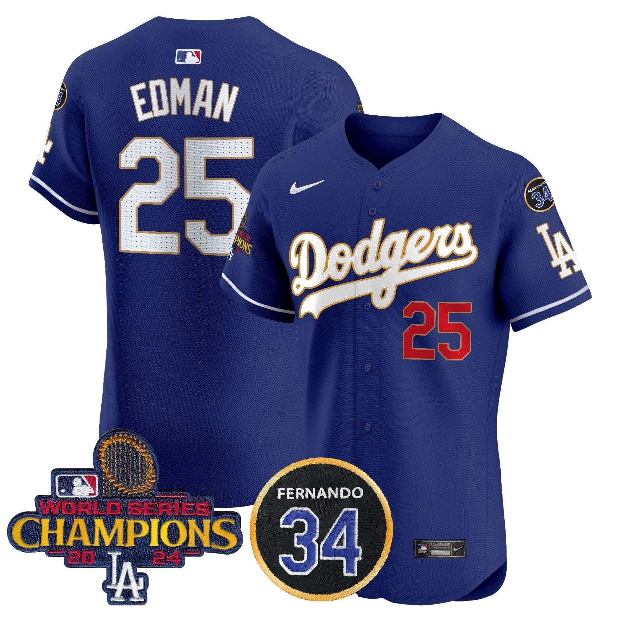 LAD 2024 World Series Champions Gold Trim Vapor Premier Elite Jersey V2 - Stitched