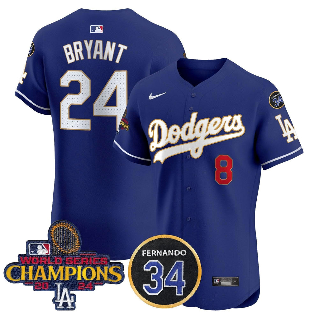 LAD 2024 World Series Champions Gold Trim Vapor Premier Elite Jersey V2 - Stitched