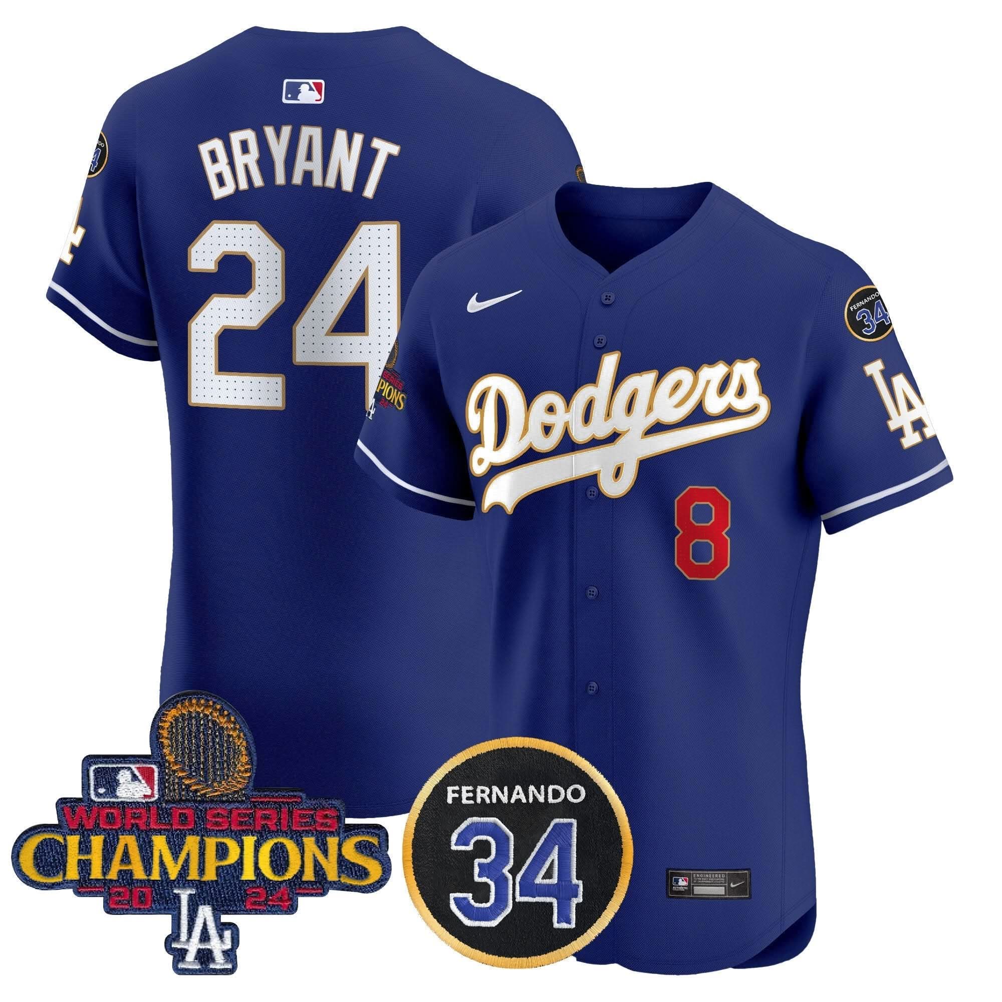 LAD 2024 World Series Champions Gold Trim Vapor Premier Elite Jersey V2 - Stitched
