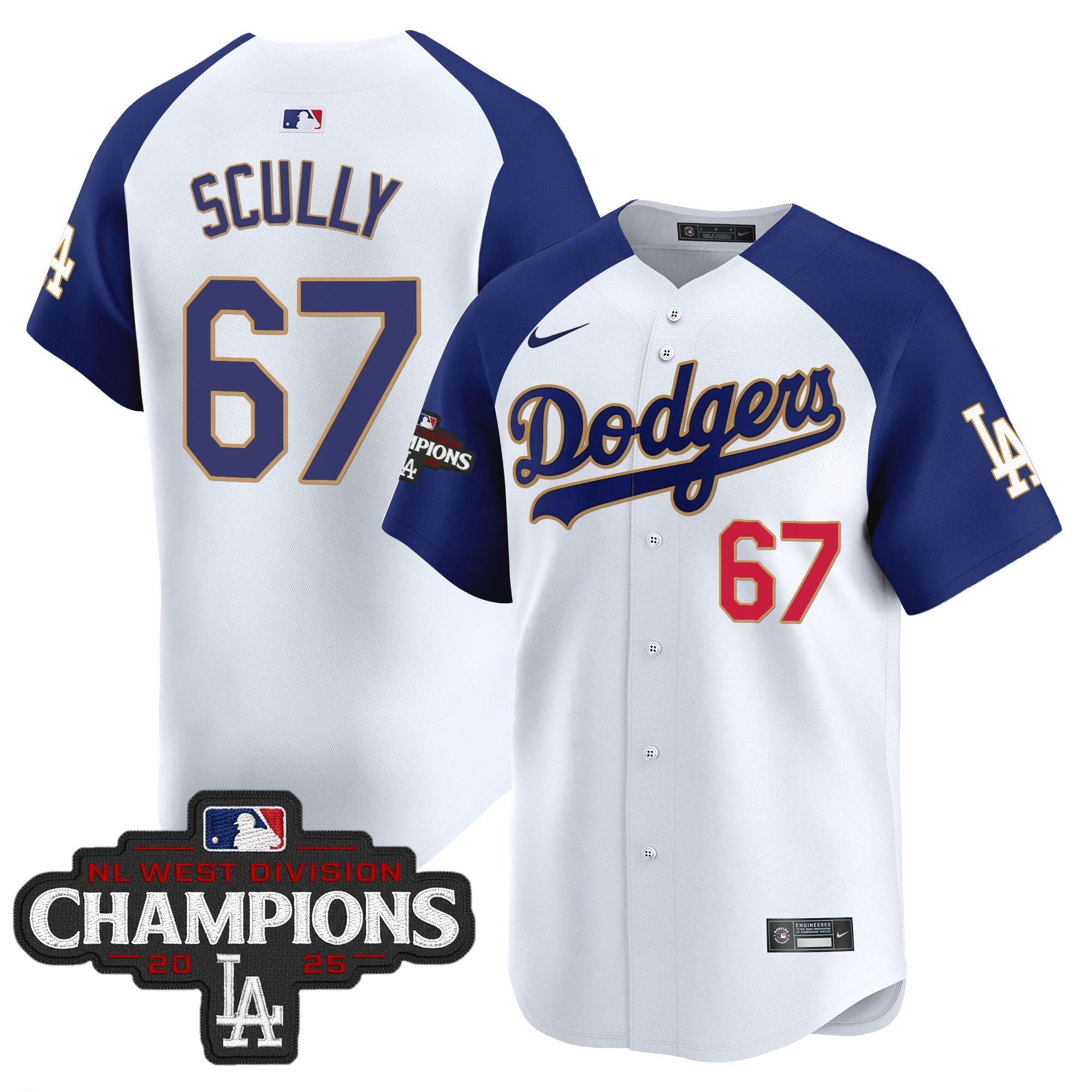 LAD 2025 NL West Division Champions Patch Gold Trim Vapor Premier Limited Jersey - Stitched