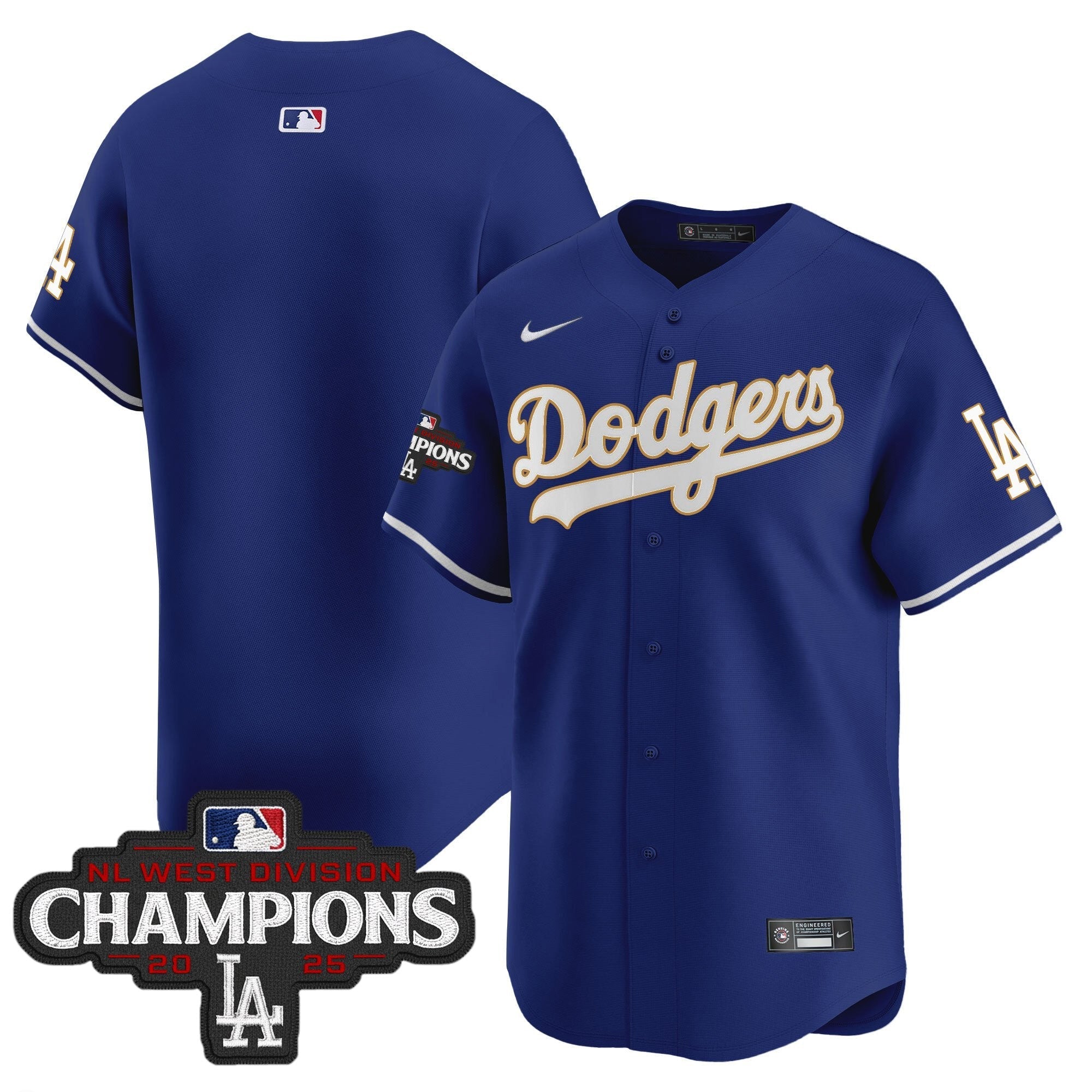 LAD 2025 NL West Division Champions Patch Gold Trim Vapor Premier Limited Jersey - Stitched