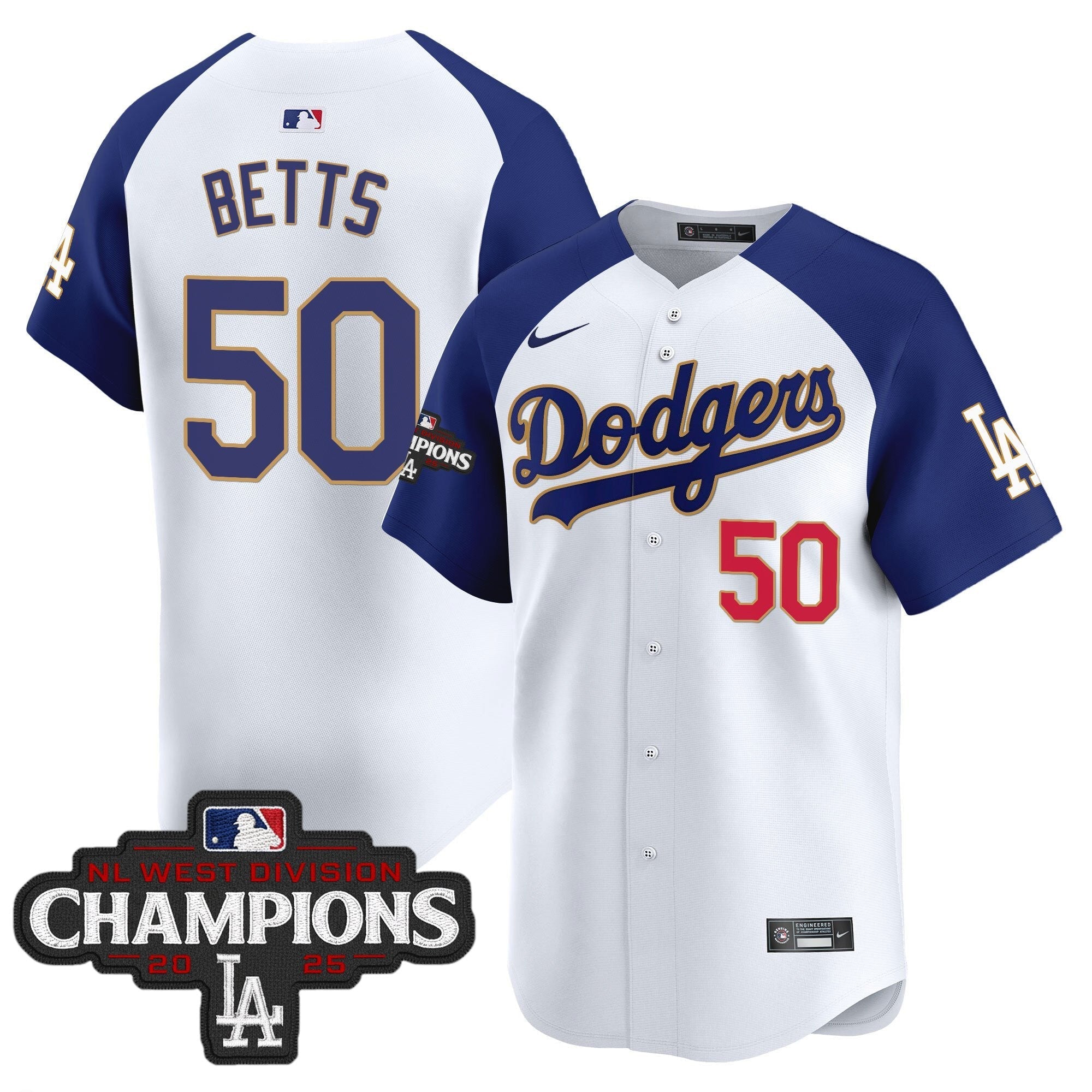 LAD 2025 NL West Division Champions Patch Gold Trim Vapor Premier Limited Jersey - Stitched