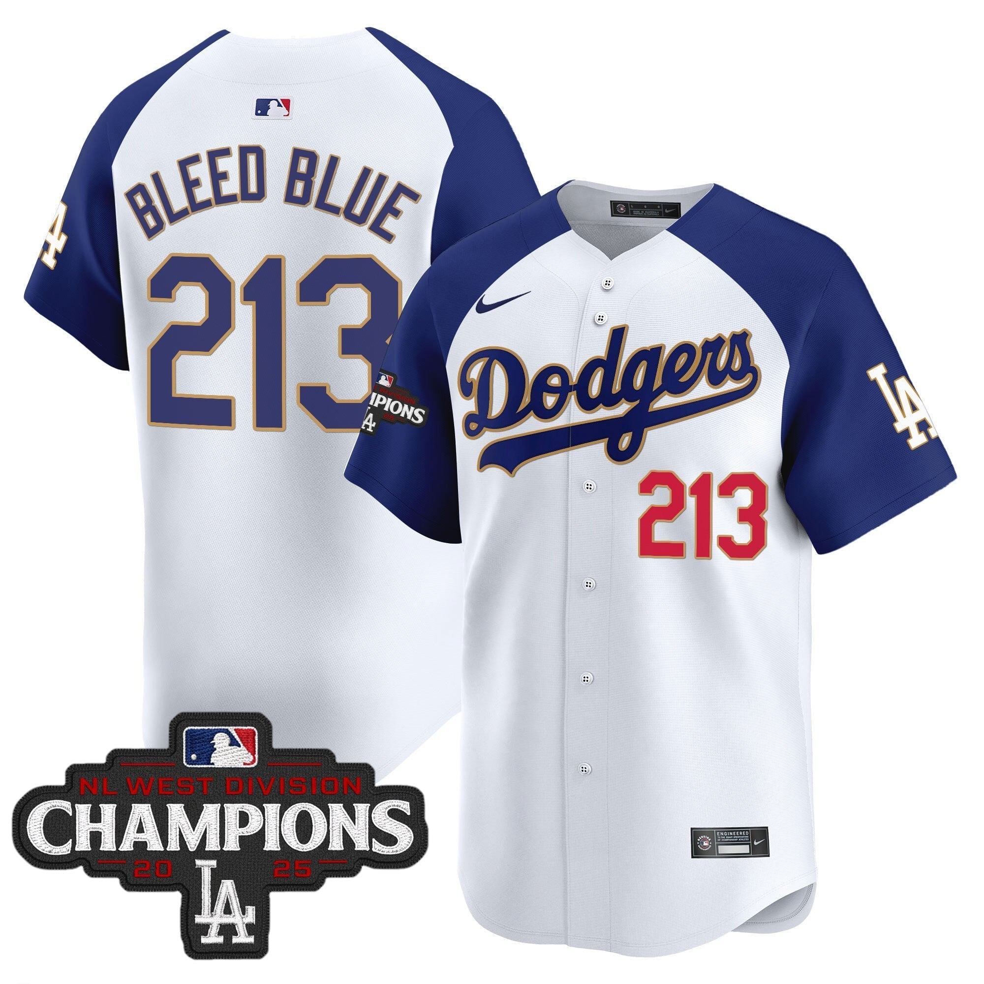 LAD 2025 NL West Division Champions Patch Gold Trim Vapor Premier Limited Jersey - Stitched