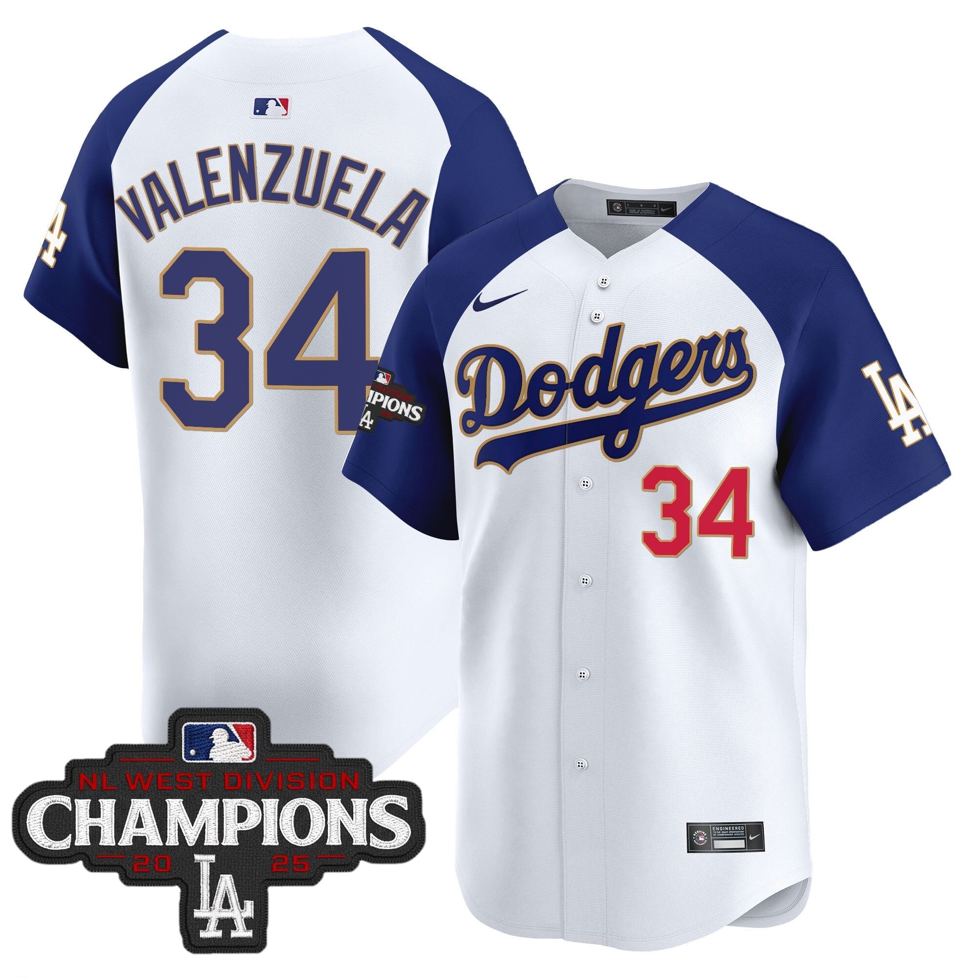 LAD 2025 NL West Division Champions Patch Gold Trim Vapor Premier Limited Jersey - Stitched