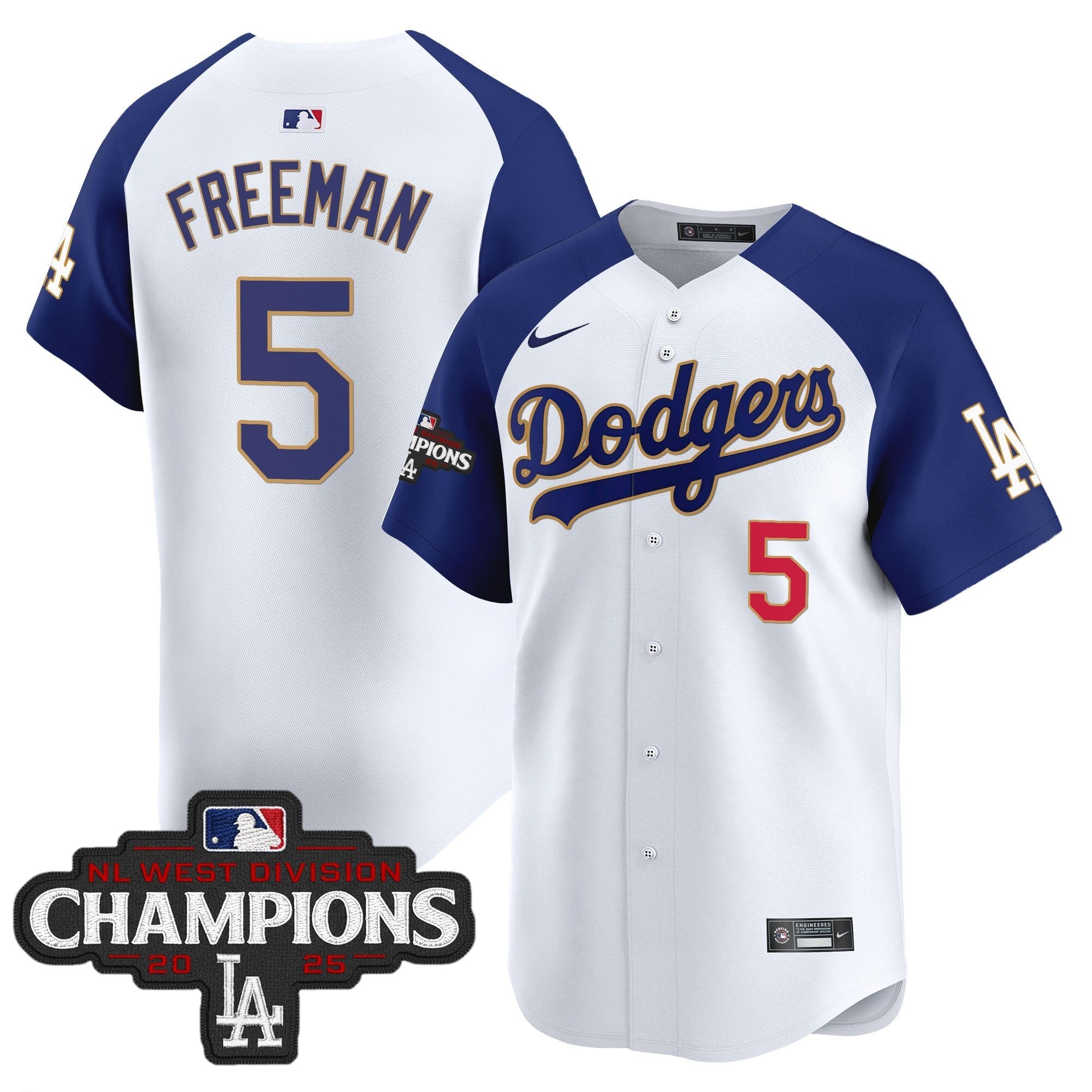 LAD 2025 NL West Division Champions Patch Gold Trim Vapor Premier Limited Jersey - Stitched