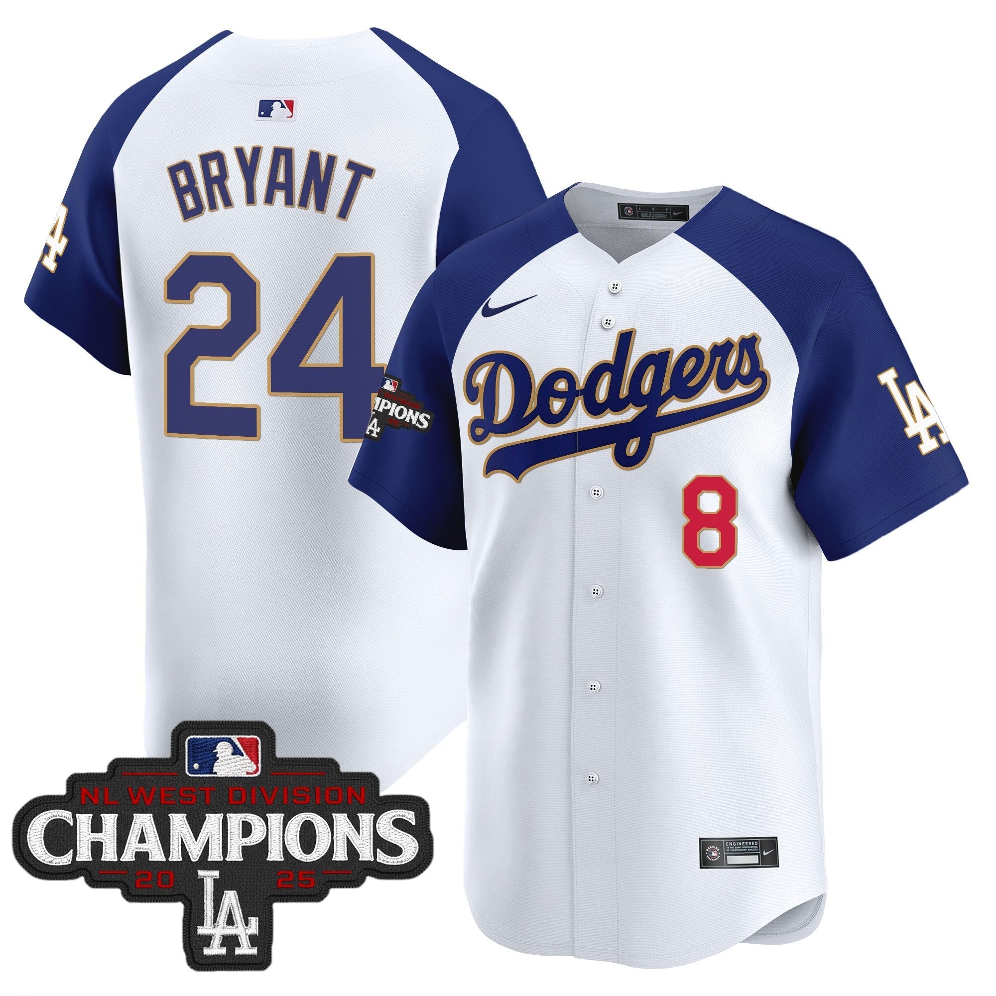 LAD 2025 NL West Division Champions Patch Gold Trim Vapor Premier Limited Jersey - Stitched