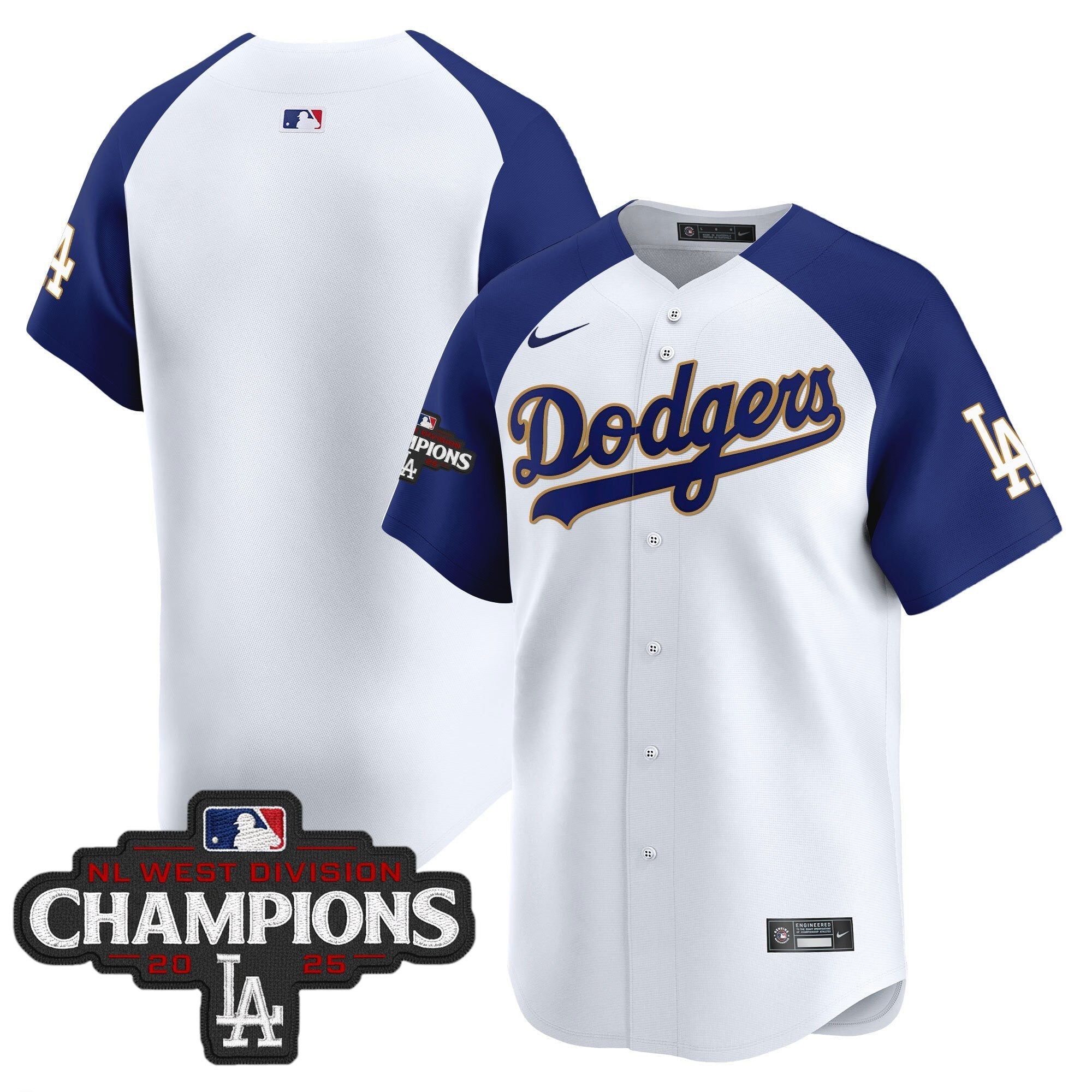 LAD 2025 NL West Division Champions Patch Gold Trim Vapor Premier Limited Jersey - Stitched
