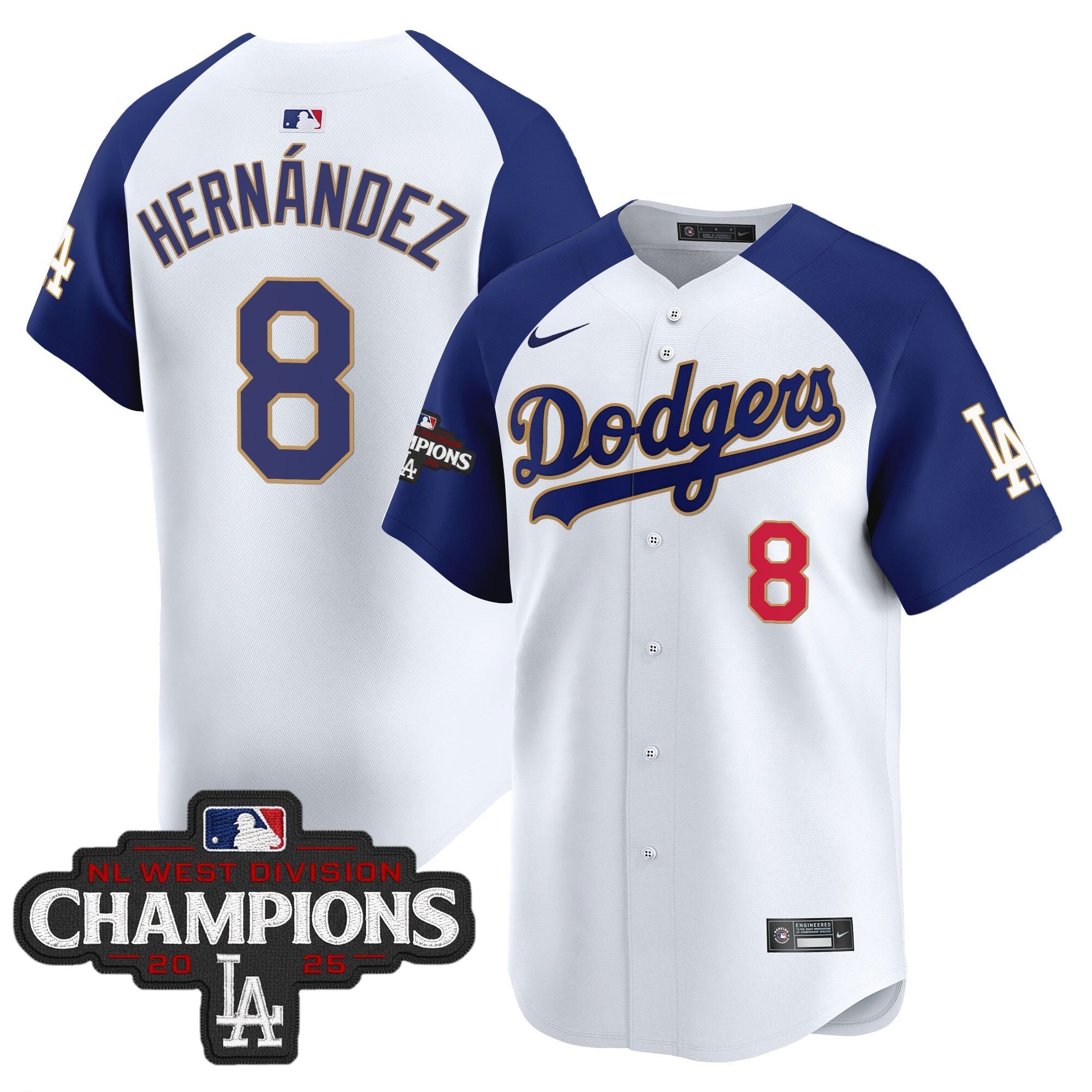 LAD 2025 NL West Division Champions Patch Gold Trim Vapor Premier Limited Jersey - Stitched