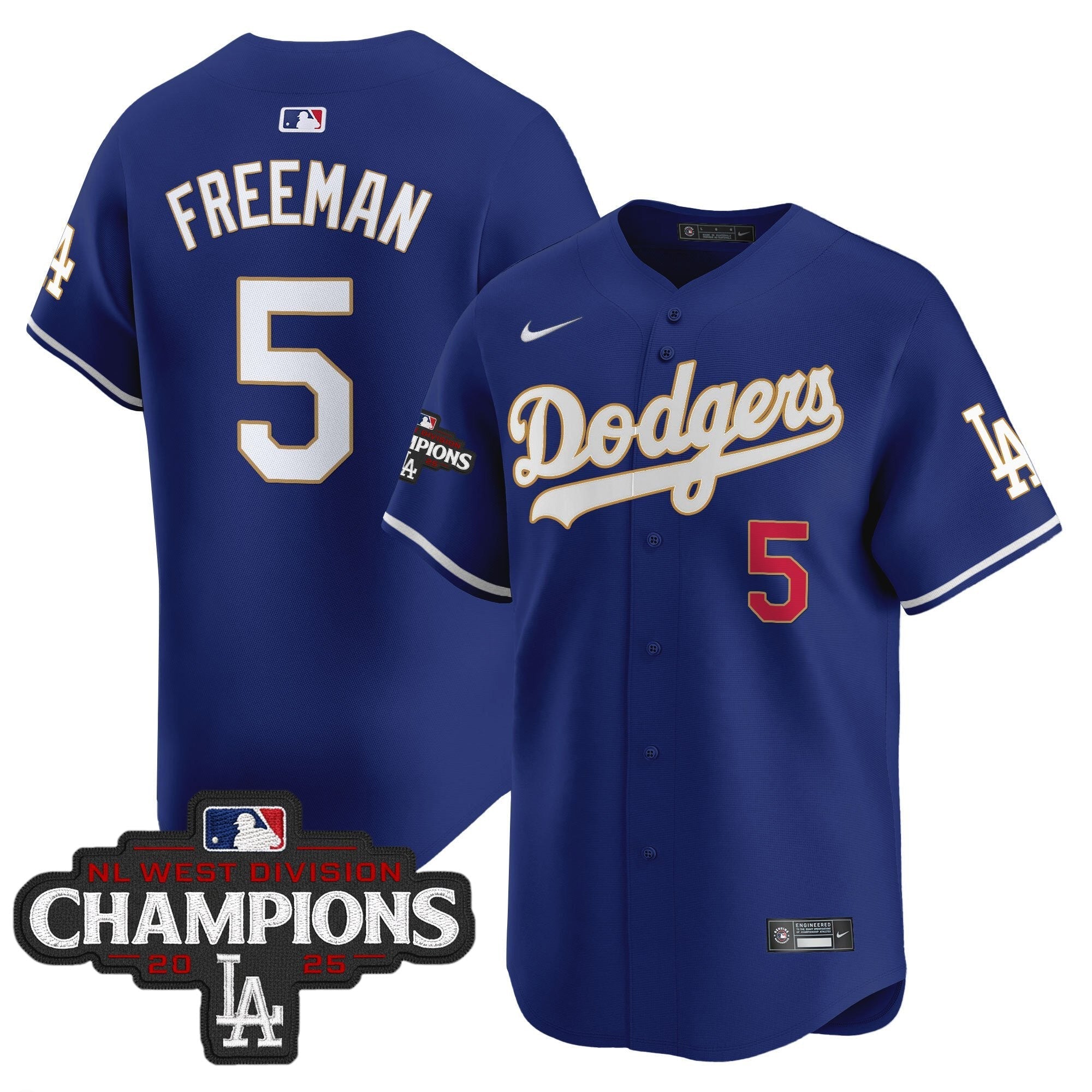 LAD 2025 NL West Division Champions Patch Gold Trim Vapor Premier Limited Jersey - Stitched