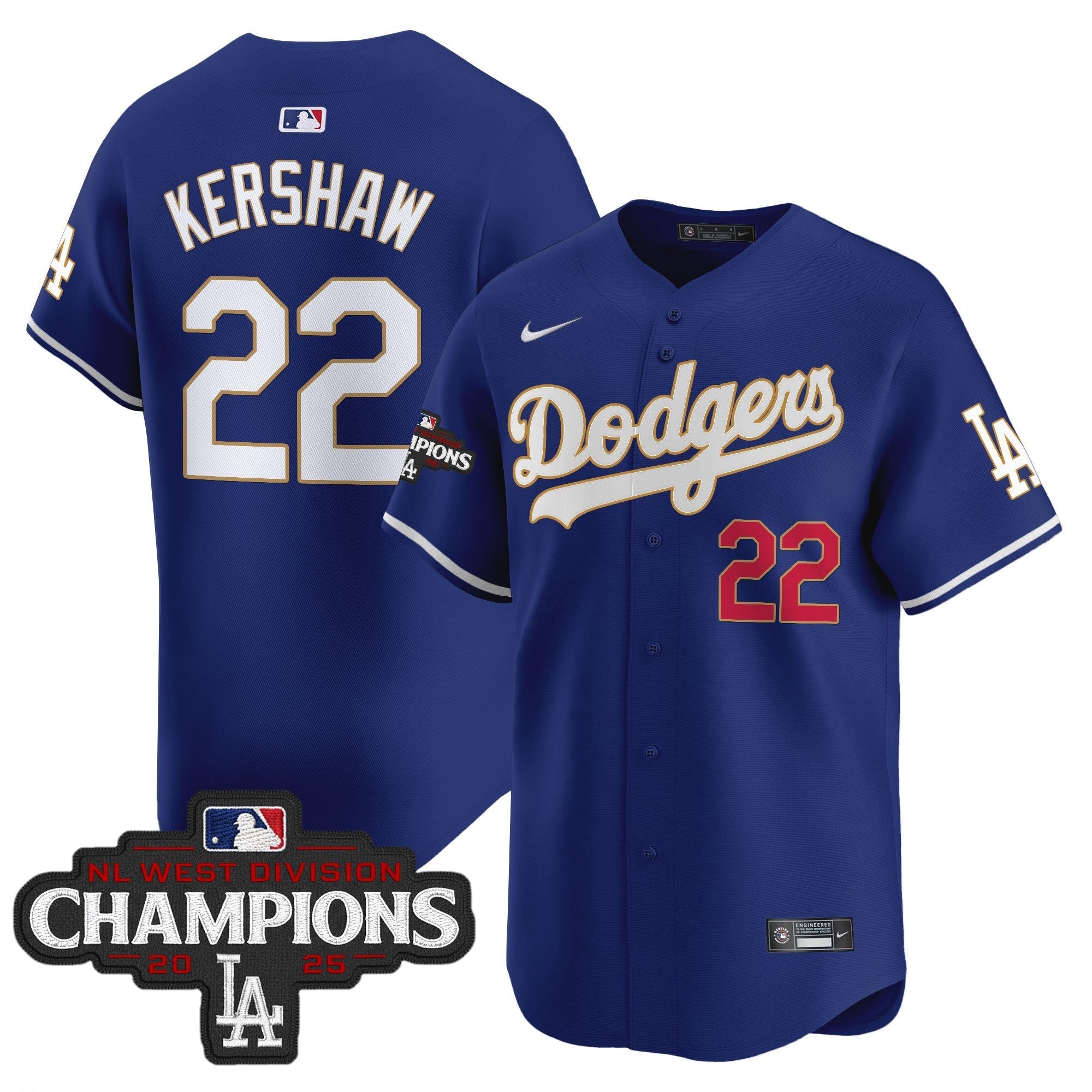 LAD 2025 NL West Division Champions Patch Gold Trim Vapor Premier Limited Jersey - Stitched