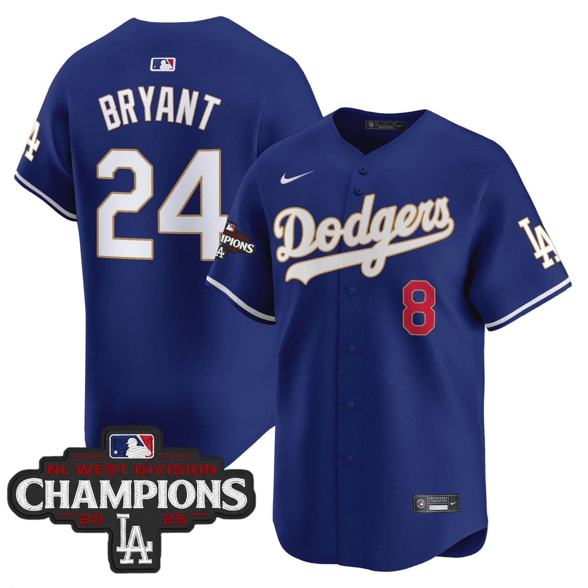 LAD 2025 NL West Division Champions Patch Gold Trim Vapor Premier Limited Jersey - Stitched