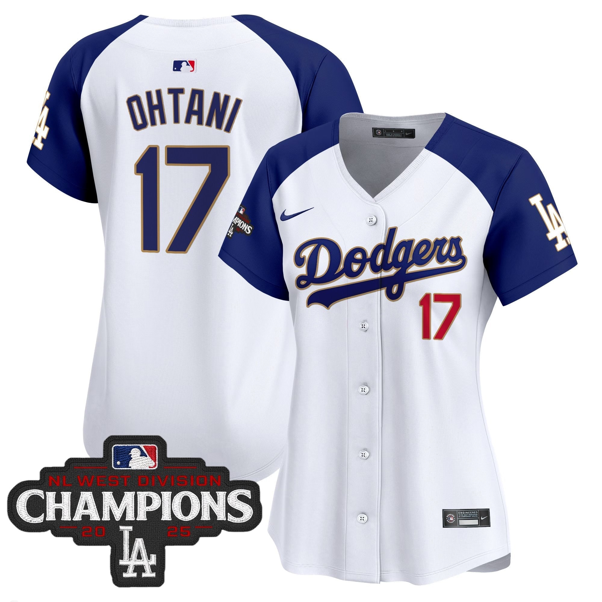Women's LAD 2025 NL West Division Champions Patch Gold Trim Vapor Premier Limited Jersey - Stitched