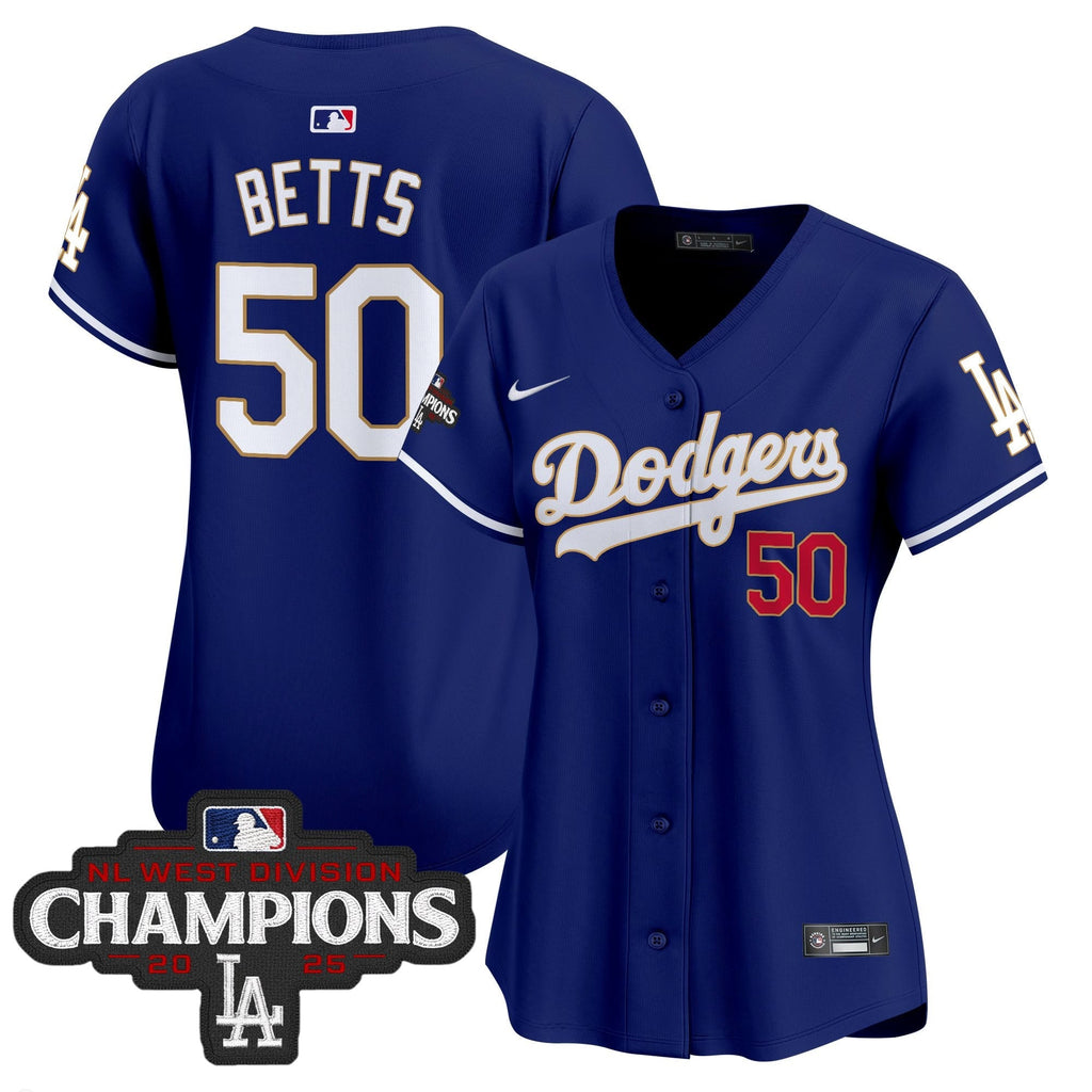 Women's LAD 2025 NL West Division Champions Patch Gold Trim Vapor Premier Limited Jersey - Stitched
