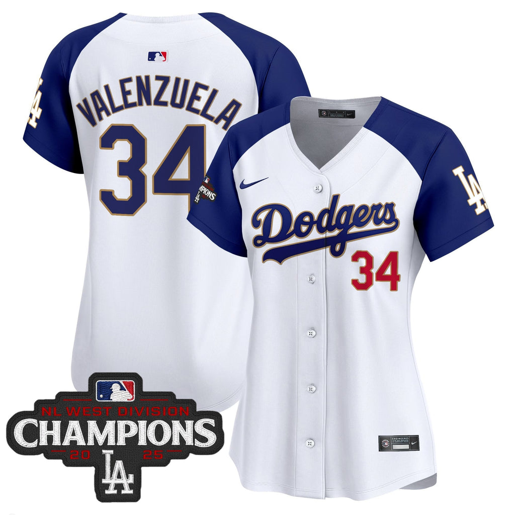 Women's LAD 2025 NL West Division Champions Patch Gold Trim Vapor Premier Limited Jersey - Stitched