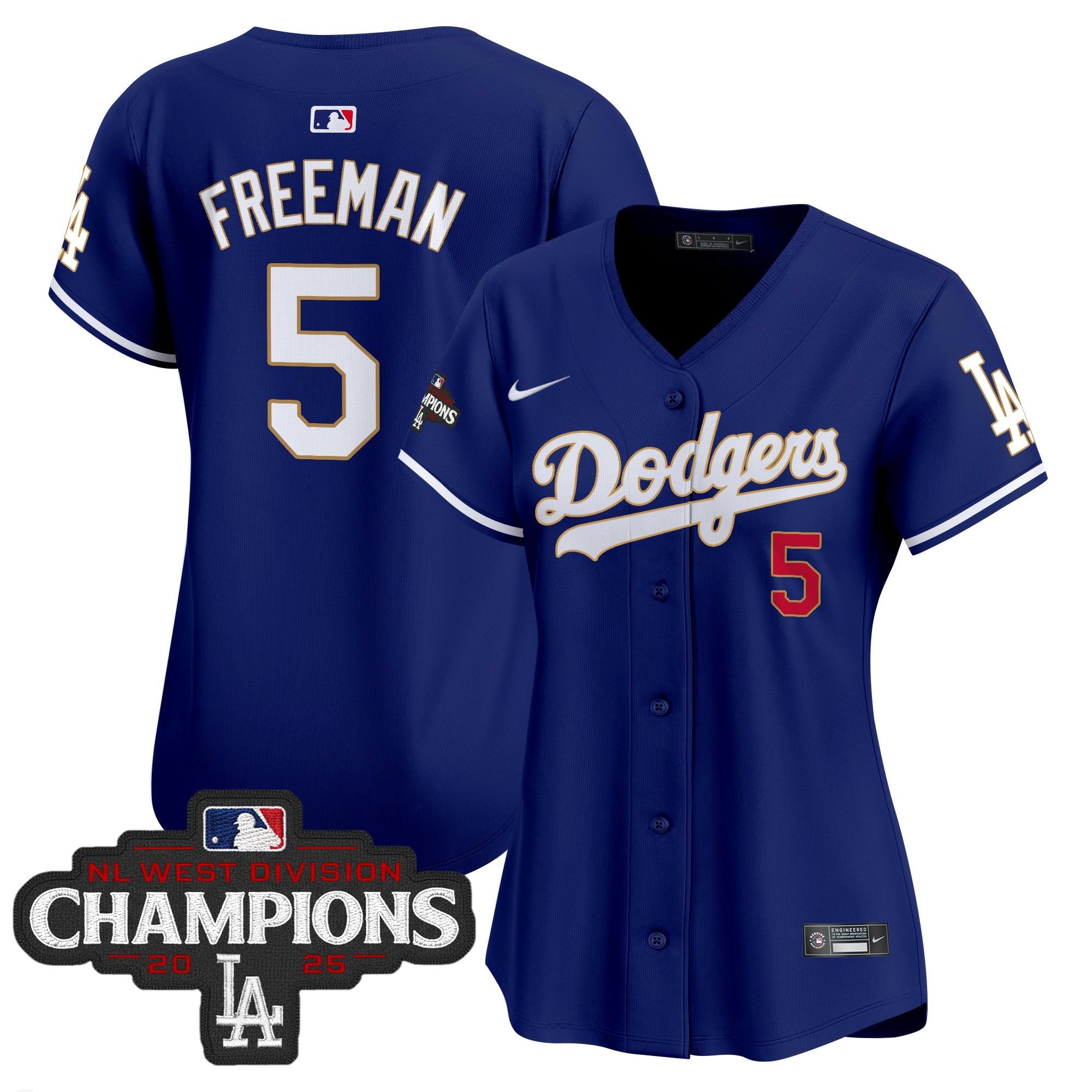 Women's LAD 2025 NL West Division Champions Patch Gold Trim Vapor Premier Limited Jersey - Stitched