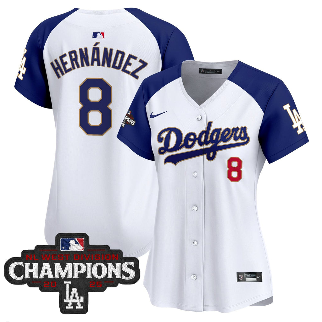 Women's LAD 2025 NL West Division Champions Patch Gold Trim Vapor Premier Limited Jersey - Stitched