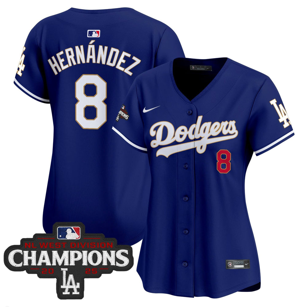 Women's LAD 2025 NL West Division Champions Patch Gold Trim Vapor Premier Limited Jersey - Stitched