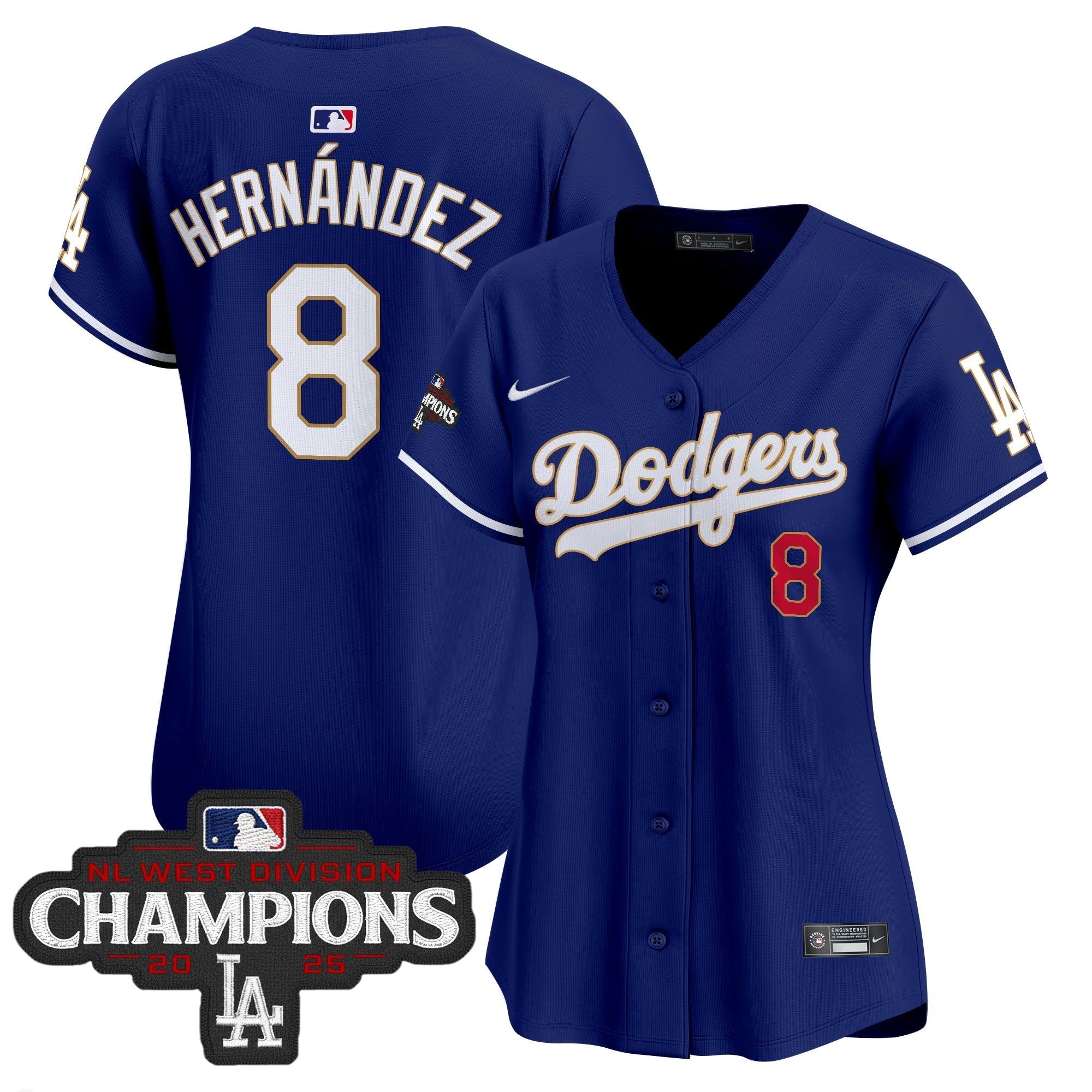 Women's LAD 2025 NL West Division Champions Patch Gold Trim Vapor Premier Limited Jersey - Stitched