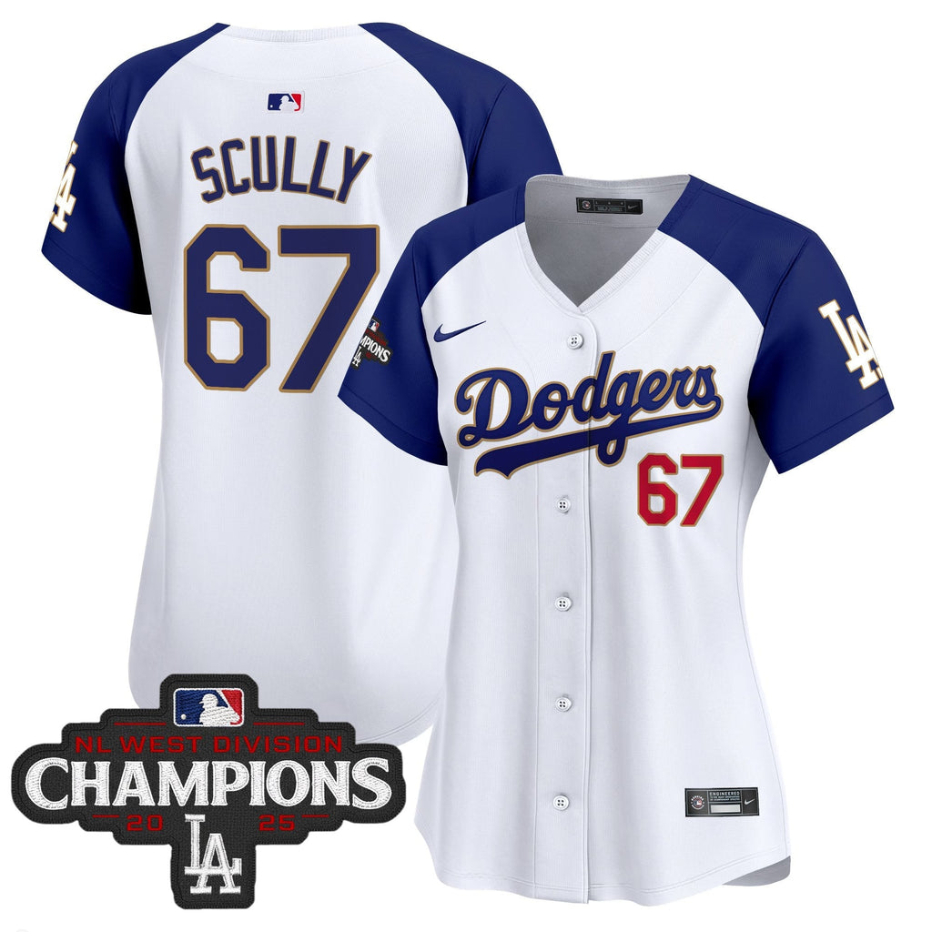 Women's LAD 2025 NL West Division Champions Patch Gold Trim Vapor Premier Limited Jersey - Stitched