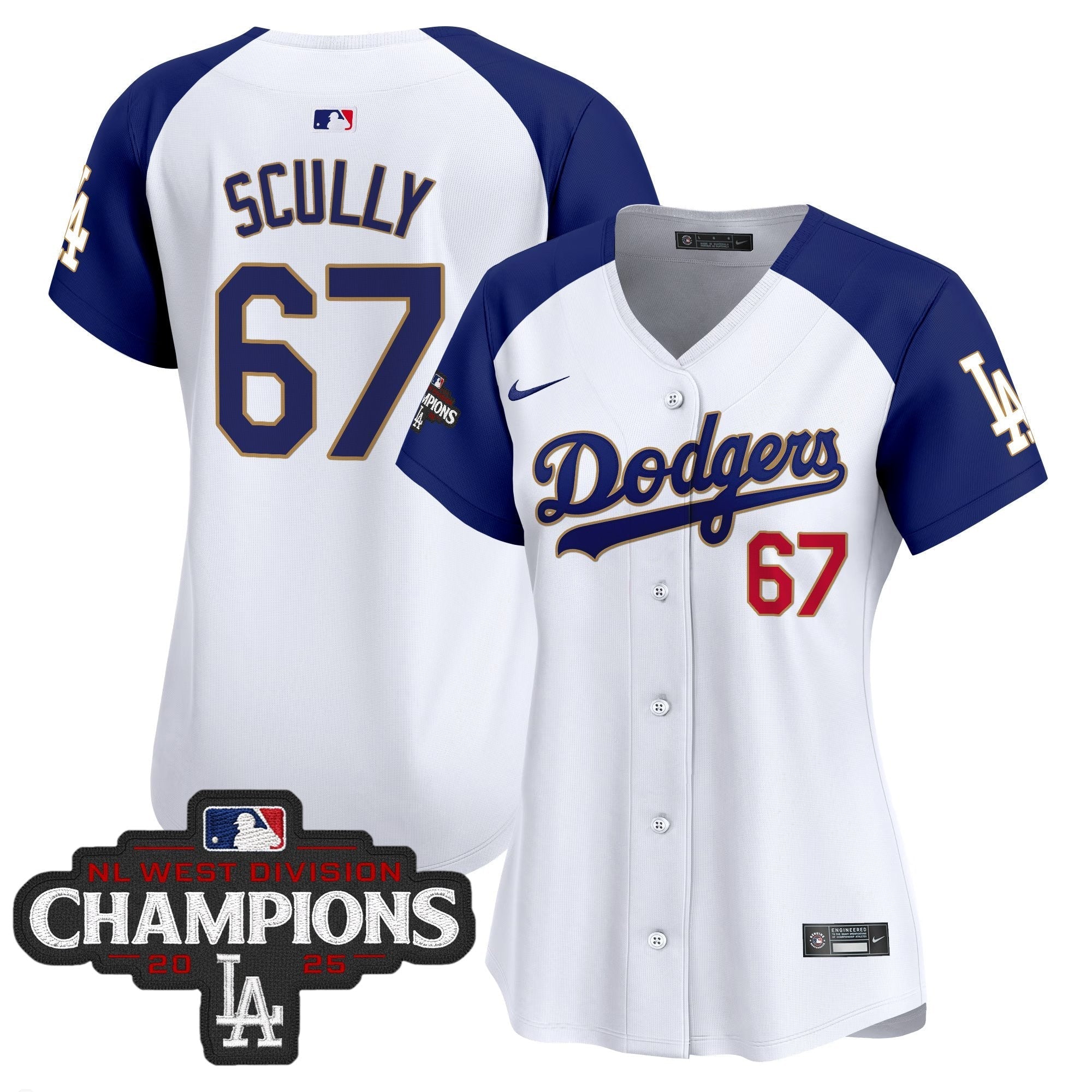 Women's LAD 2025 NL West Division Champions Patch Gold Trim Vapor Premier Limited Jersey - Stitched