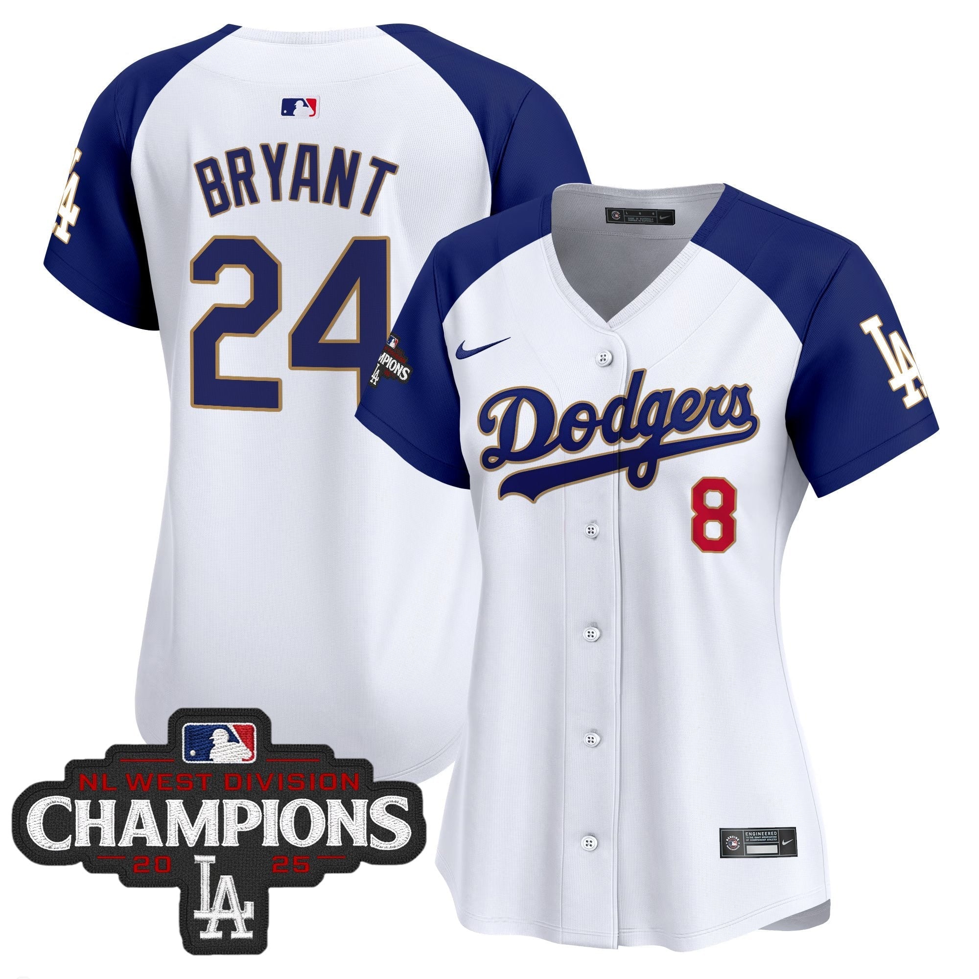 Women's LAD 2025 NL West Division Champions Patch Gold Trim Vapor Premier Limited Jersey - Stitched